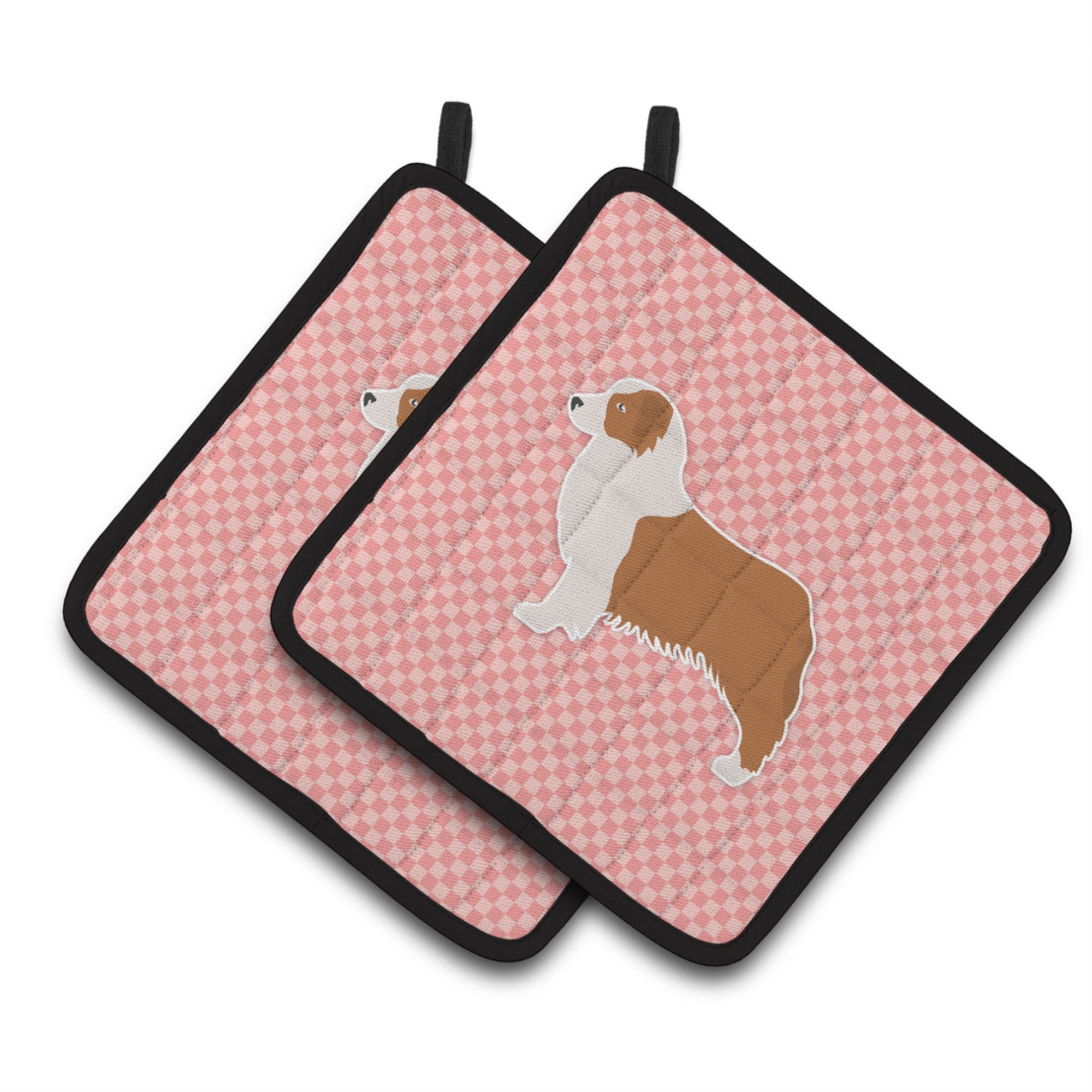 'Caroline'S Treasures Australian Shepherd Dog Checkerboard Pink Pair Of Pot Holders Bb3633Pthd, 7.5Hx7.5W, Multicolor''