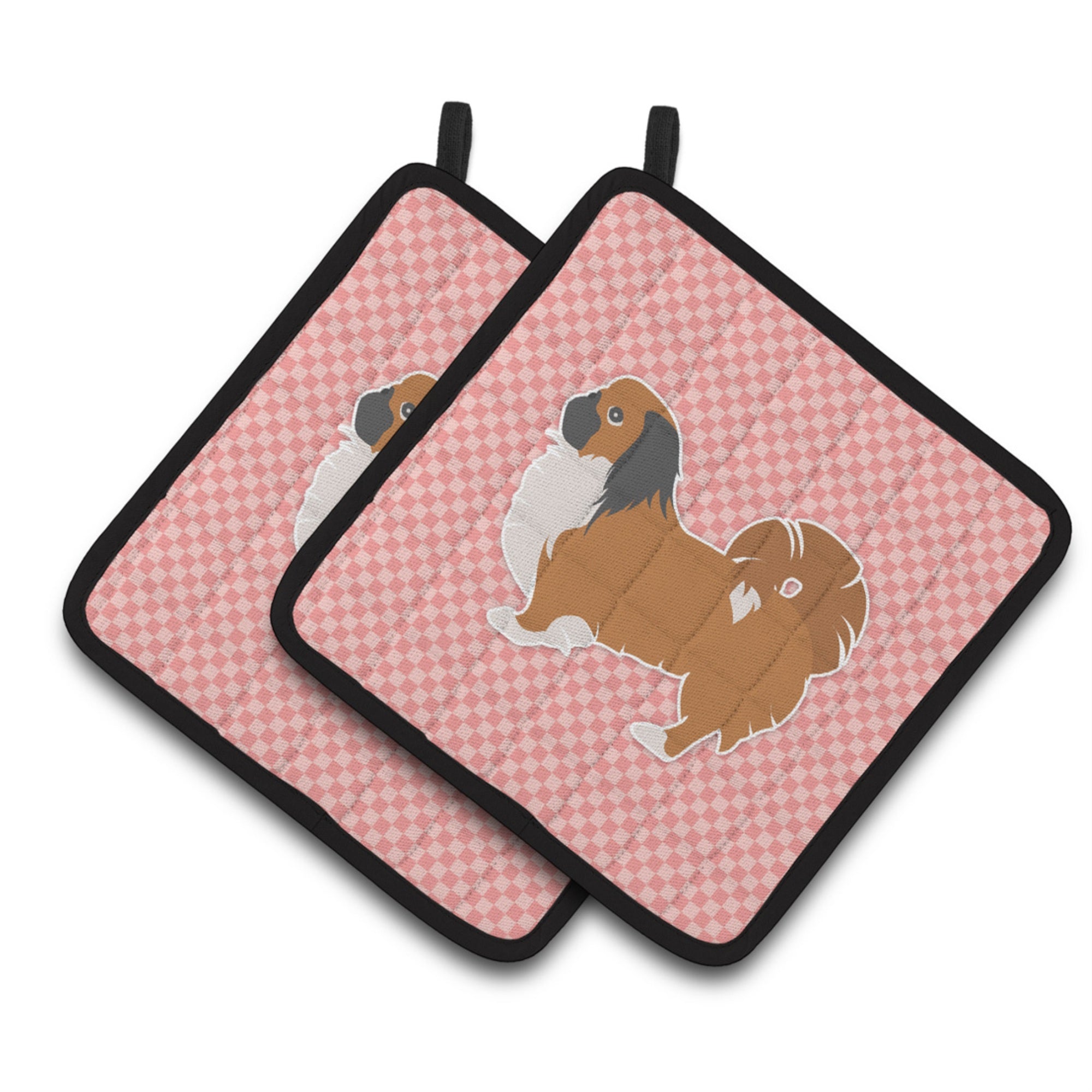 'Caroline'S Treasures Pekingese Checkerboard Pink Pair Of Pot Holders Bb3638Pthd, 7.5Hx7.5W, Multicolor''