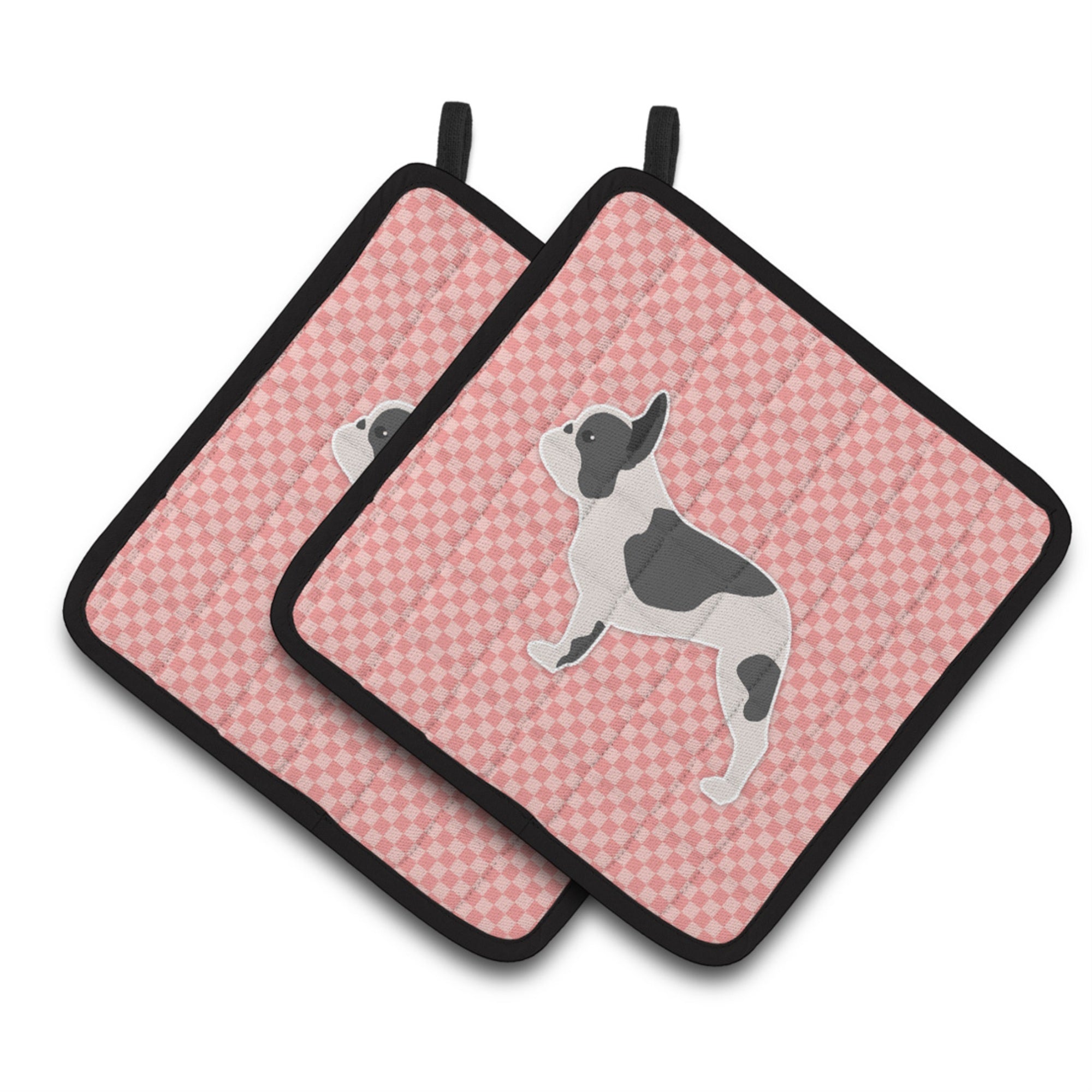 'Caroline'S Treasures French Bulldog Checkerboard Pink Pair Of Pot Holders Bb3641Pthd, 7.5Hx7.5W, Multicolor''