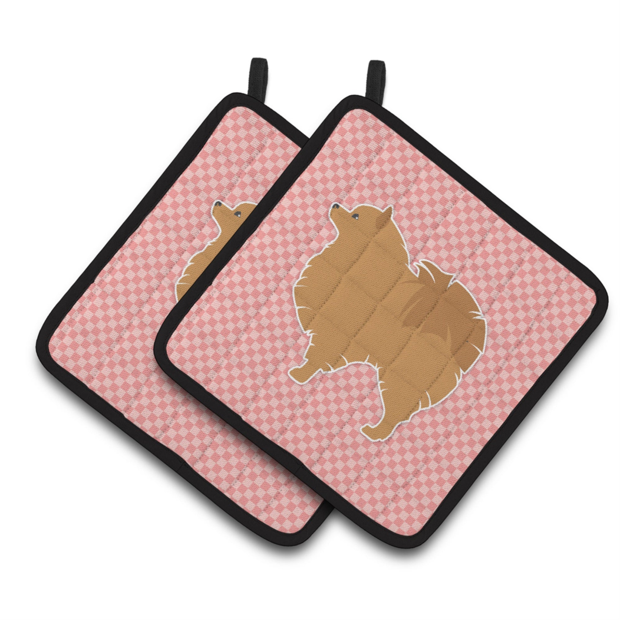 'Caroline'S Treasures Pomeranian Checkerboard Pink Pair Of Pot Holders Bb3642Pthd, 7.5Hx7.5W, Multicolor''