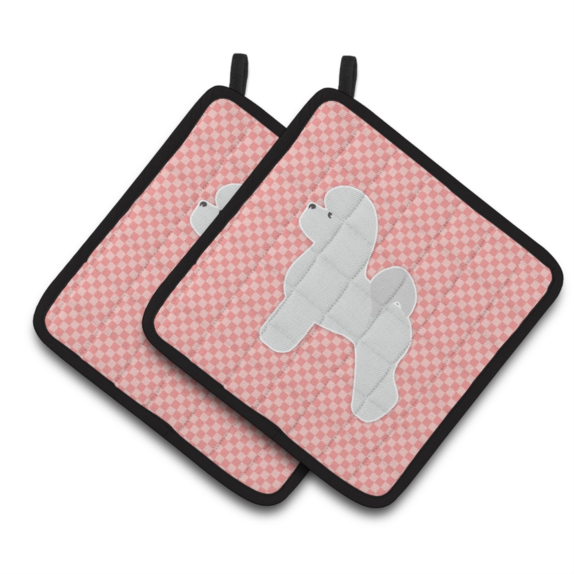 'Caroline'S Treasures Bichon Frise Checkerboard Pink Pair Of Pot Holders Bb3645Pthd, 7.5Hx7.5W, Multicolor''