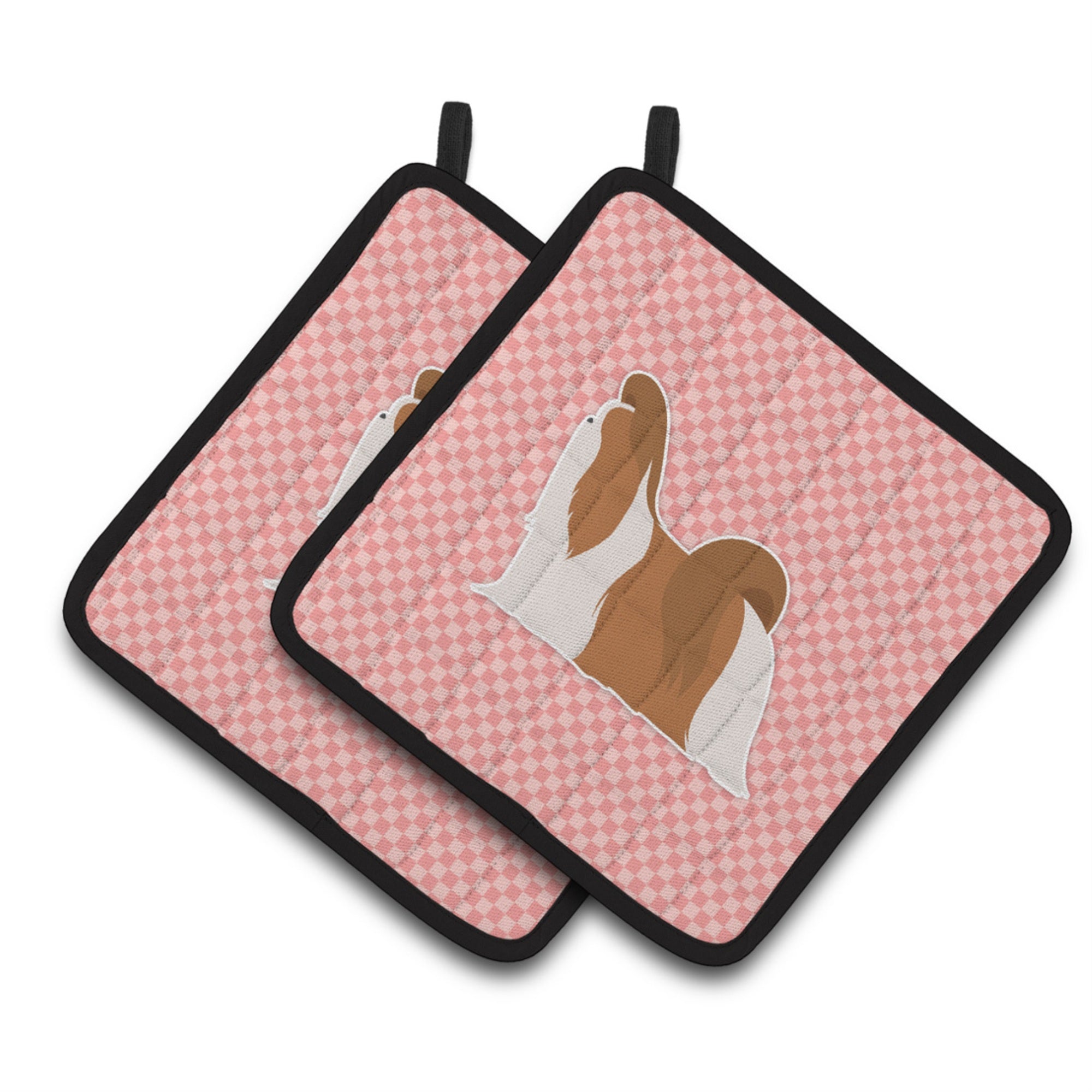 'Caroline'S Treasures Shih Tzu Checkerboard Pink Pair Of Pot Holders Bb3646Pthd, 7.5Hx7.5W, Multicolor''