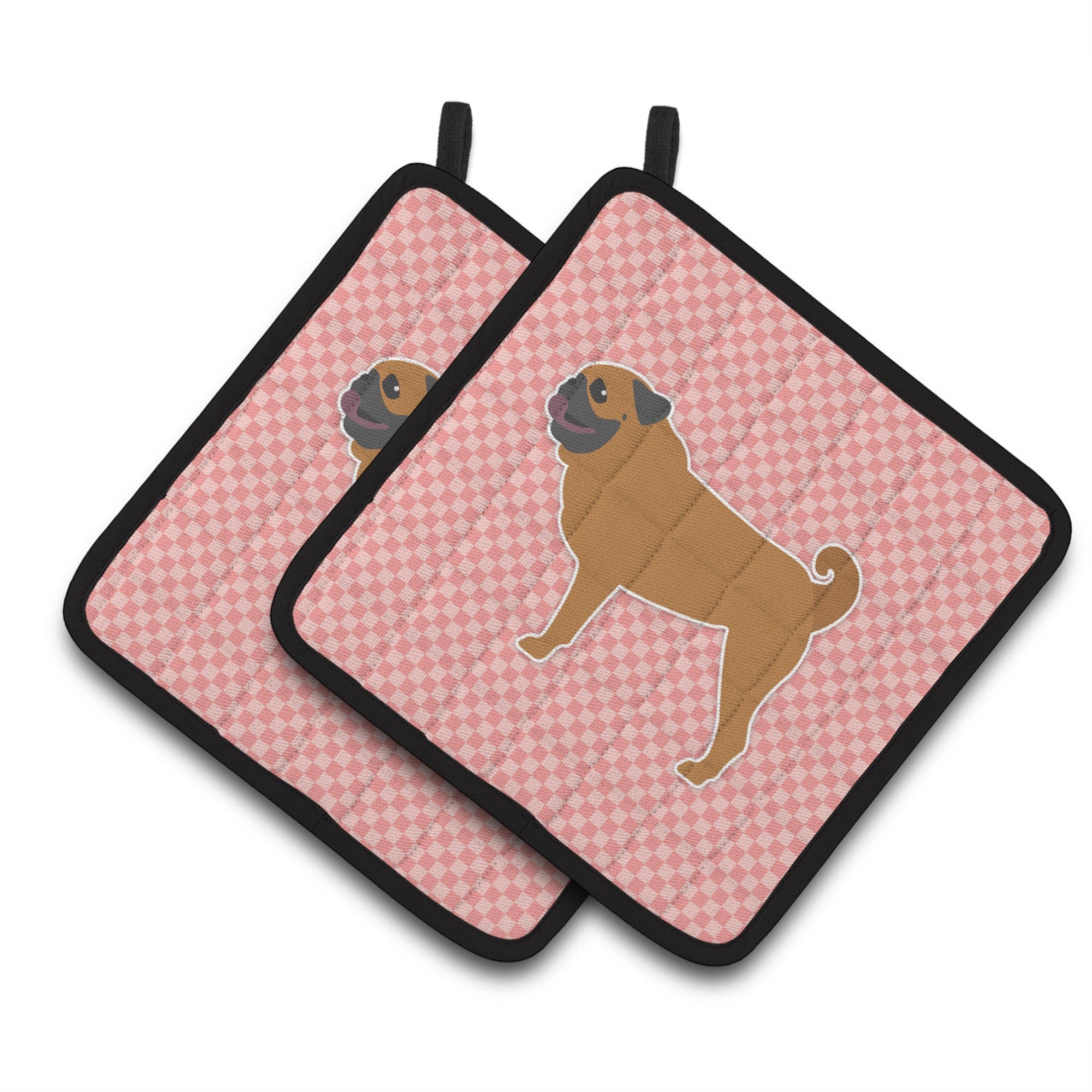 'Caroline'S Treasures Pug Checkerboard Pink Pair Of Pot Holders Bb3647Pthd, 7.5Hx7.5W, Multicolor''