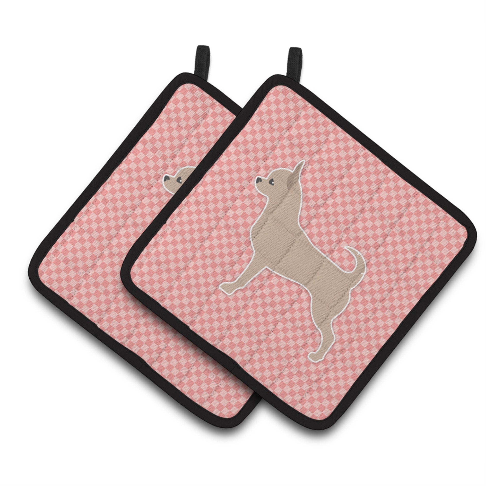 'Caroline'S Treasures Chihuahua Checkerboard Pink Pair Of Pot Holders Bb3650Pthd, 7.5Hx7.5W, Multicolor''