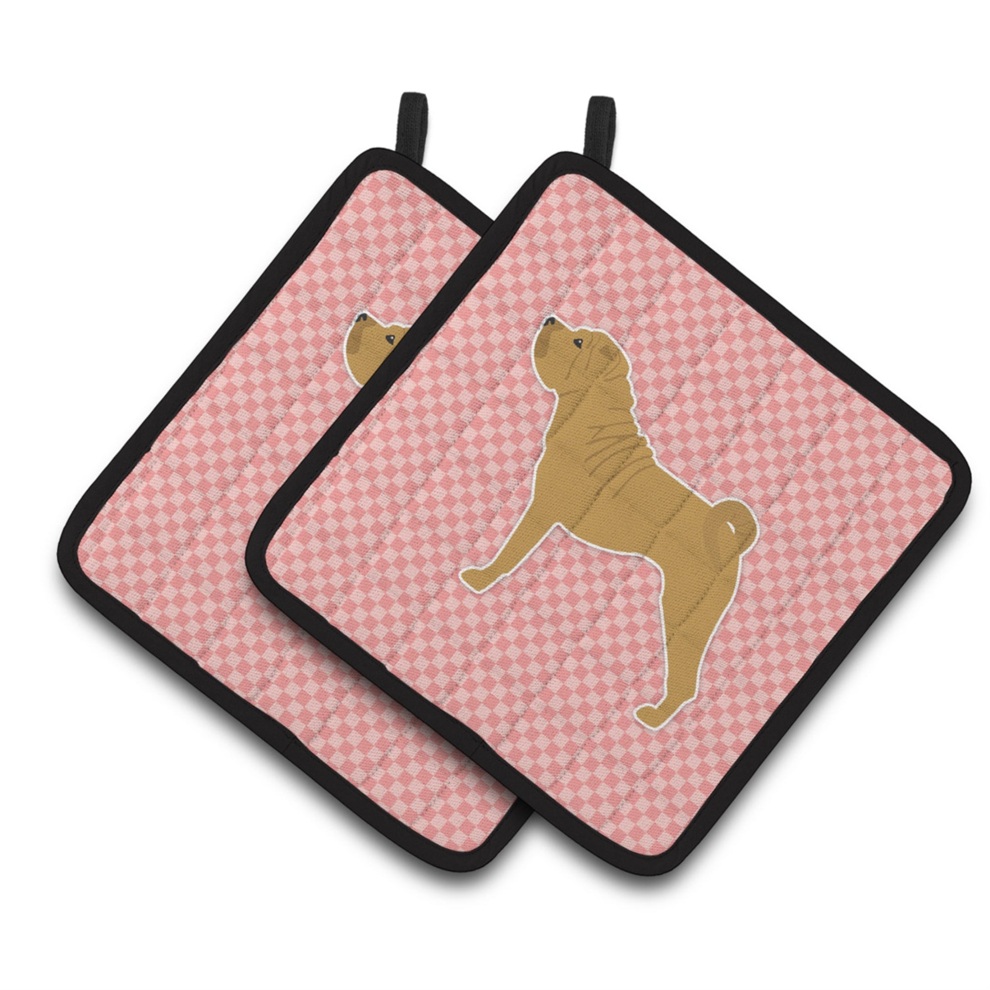 'Caroline'S Treasures Shar Pei Merry Checkerboard Pink Pair Of Pot Holders Bb3652Pthd, 7.5Hx7.5W, Multicolor''