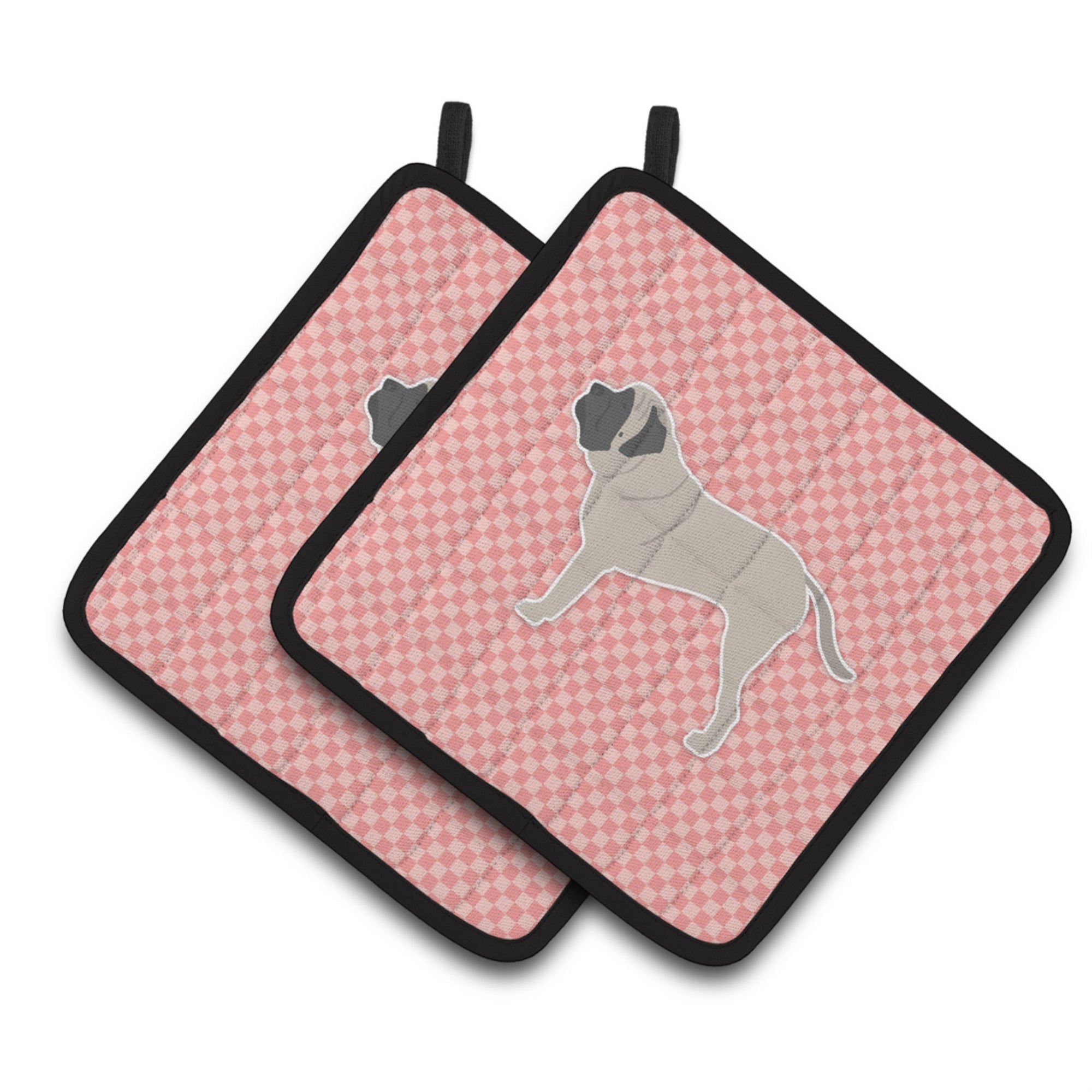 'Caroline'S Treasures English Mastiff Checkerboard Pink Pair Of Pot Holders Bb3656Pthd, 7.5Hx7.5W, Multicolor''