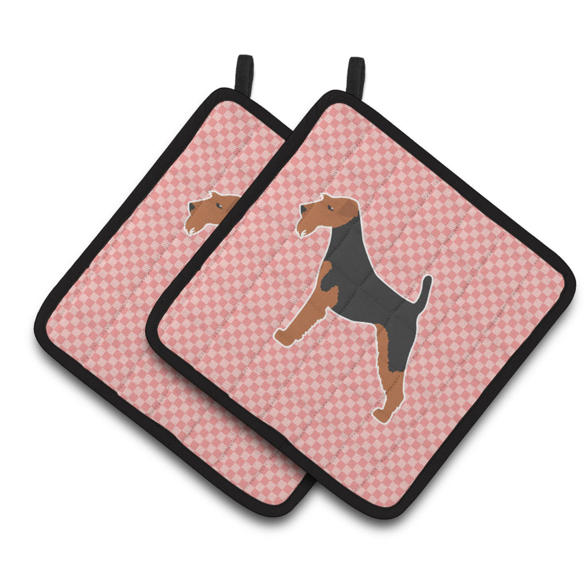 'Caroline'S Treasures Airedale Terrier Checkerboard Pink Pair Of Pot Holders Bb3657Pthd, 7.5Hx7.5W, Multicolor''