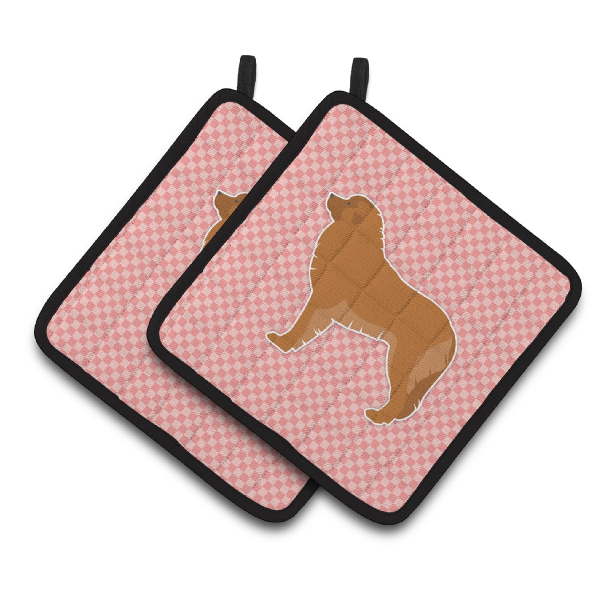 'Caroline'S Treasures Leonberger Checkerboard Pink Pair Of Pot Holders Bb3658Pthd, 7.5Hx7.5W, Multicolor''