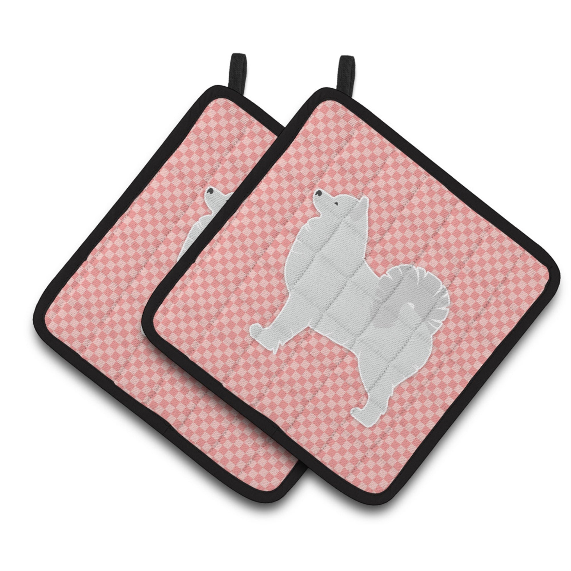 'Caroline'S Treasures Samoyed Checkerboard Pink Pair Of Pot Holders Bb3659Pthd, 7.5Hx7.5W, Multicolor''