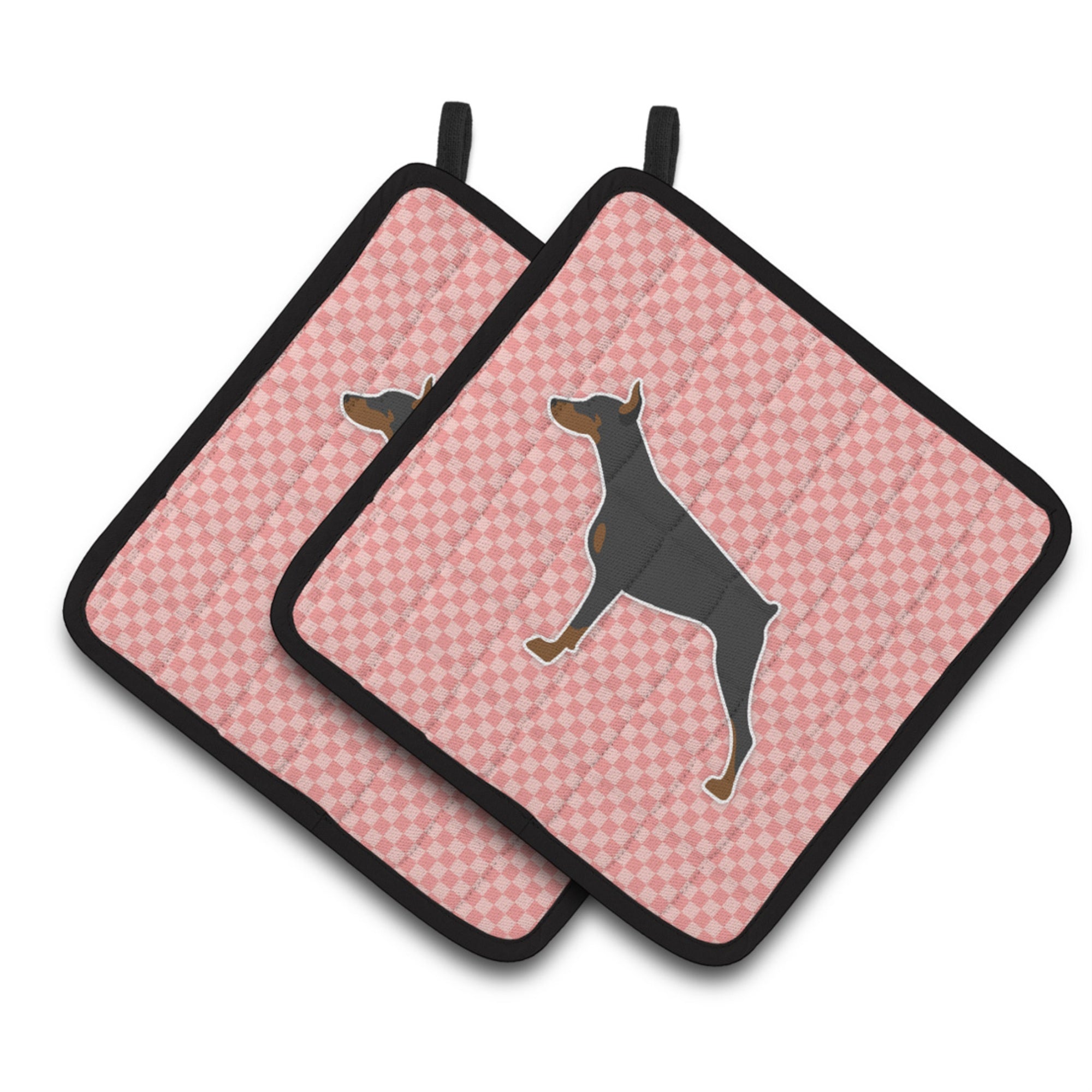 'Caroline'S Treasures Doberman Pinscher Checkerboard Pink Pair Of Pot Holders Bb3660Pthd, 7.5Hx7.5W, Multicolor''