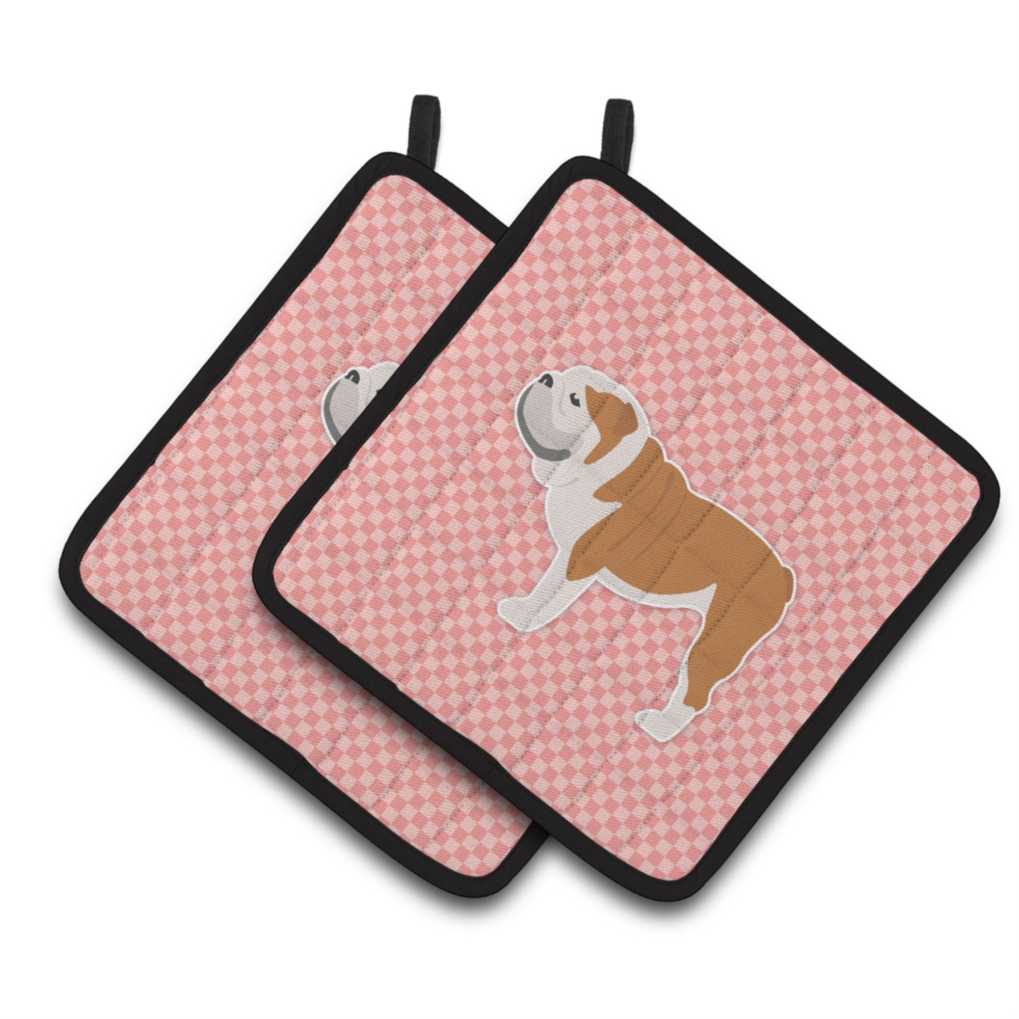 'Caroline'S Treasures English Bulldog Checkerboard Pink Pair Of Pot Holders Bb3662Pthd, 7.5Hx7.5W, Multicolor''