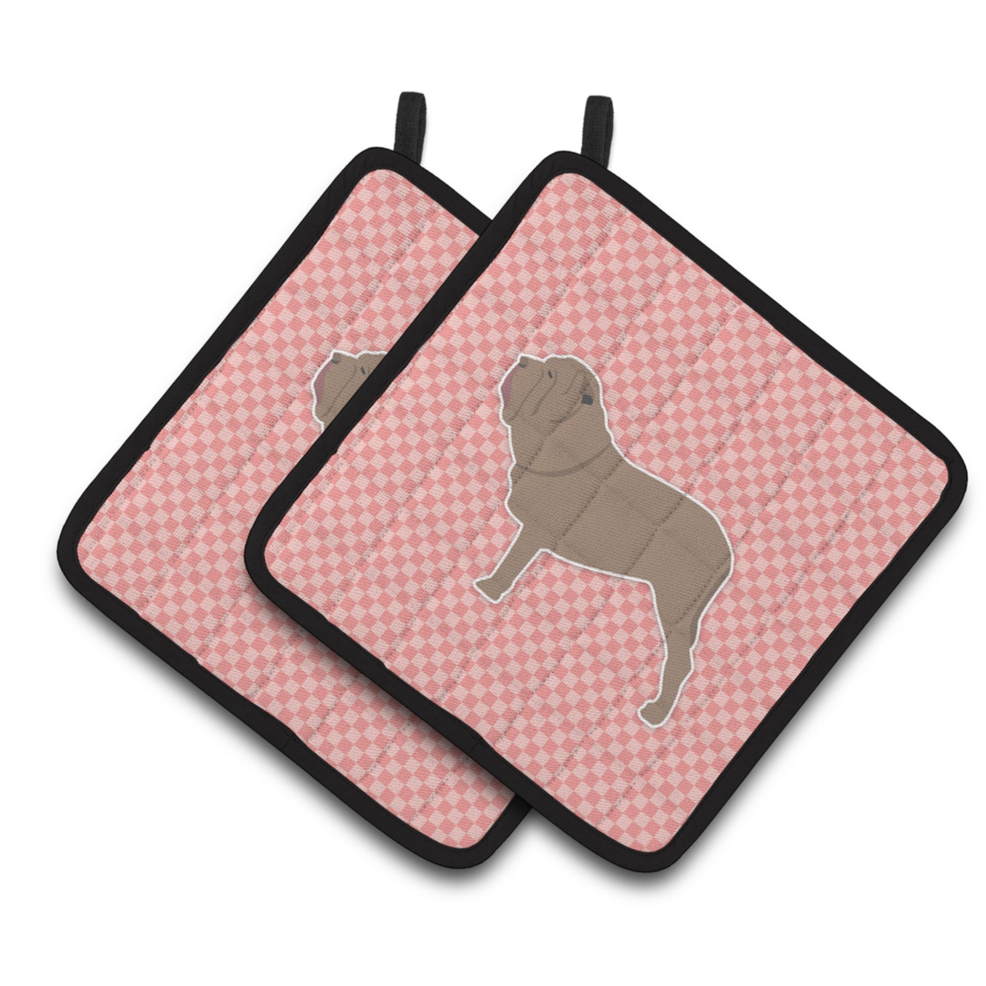 'Caroline'S Treasures Neapolitan Mastiff Checkerboard Pink Pair Of Pot Holders Bb3665Pthd, 7.5Hx7.5W, Multicolor''
