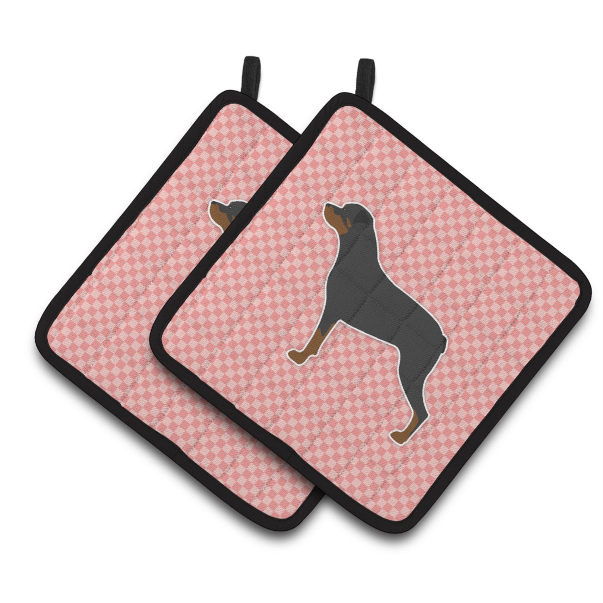 'Caroline'S Treasures Rottweiler Checkerboard Pink Pair Of Pot Holders Bb3666Pthd, 7.5Hx7.5W, Multicolor''