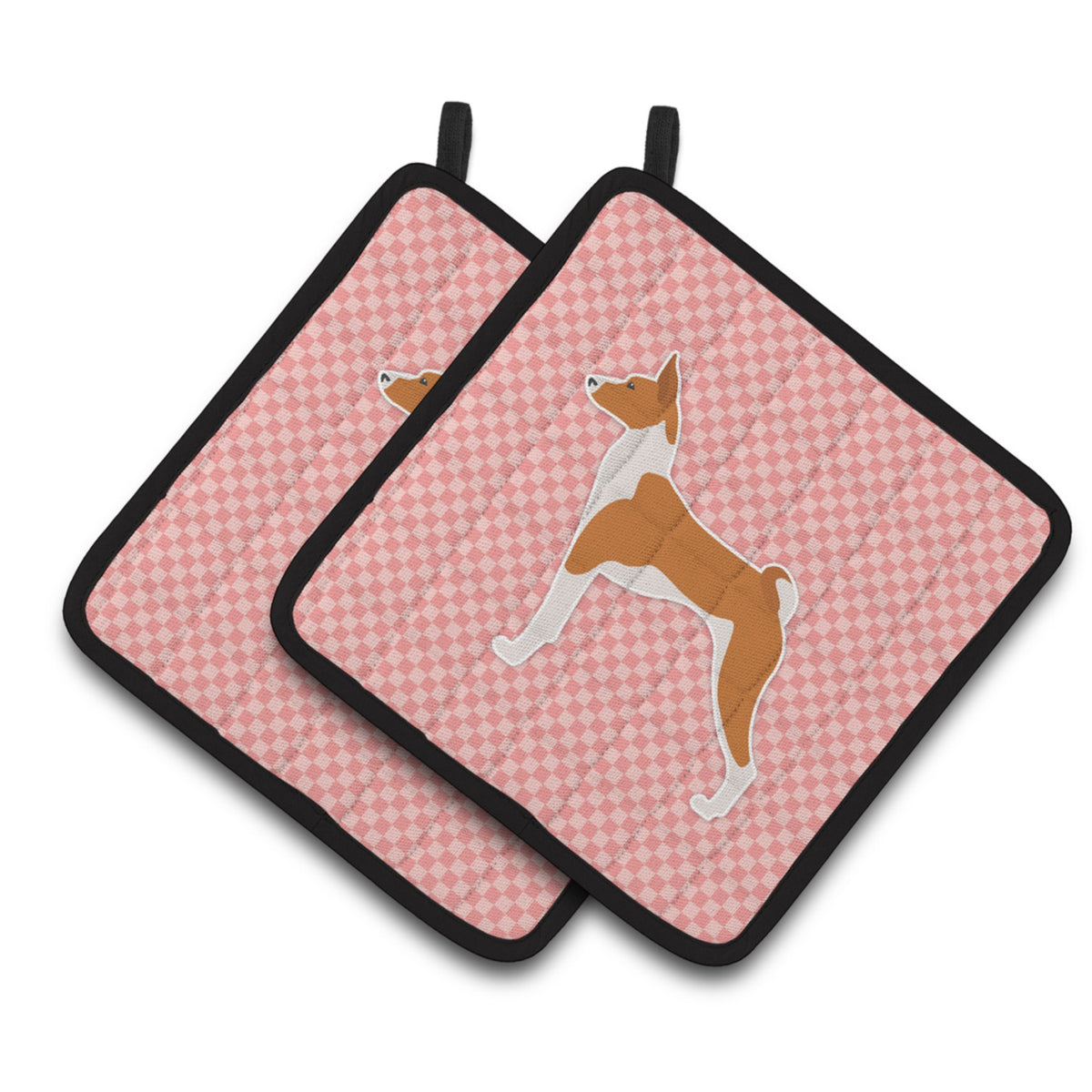 'Caroline'S Treasures Basenji Checkerboard Pink Pair Of Pot Holders Bb3674Pthd, 7.5Hx7.5W, Multicolor''