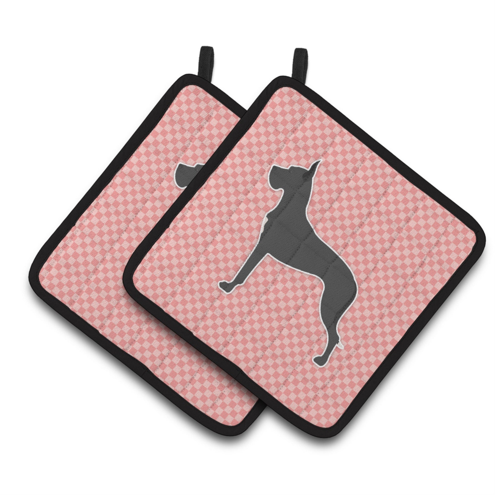 'Caroline'S Treasures Great Dane Checkerboard Pink Pair Of Pot Holders Bb3675Pthd, 7.5Hx7.5W, Multicolor''