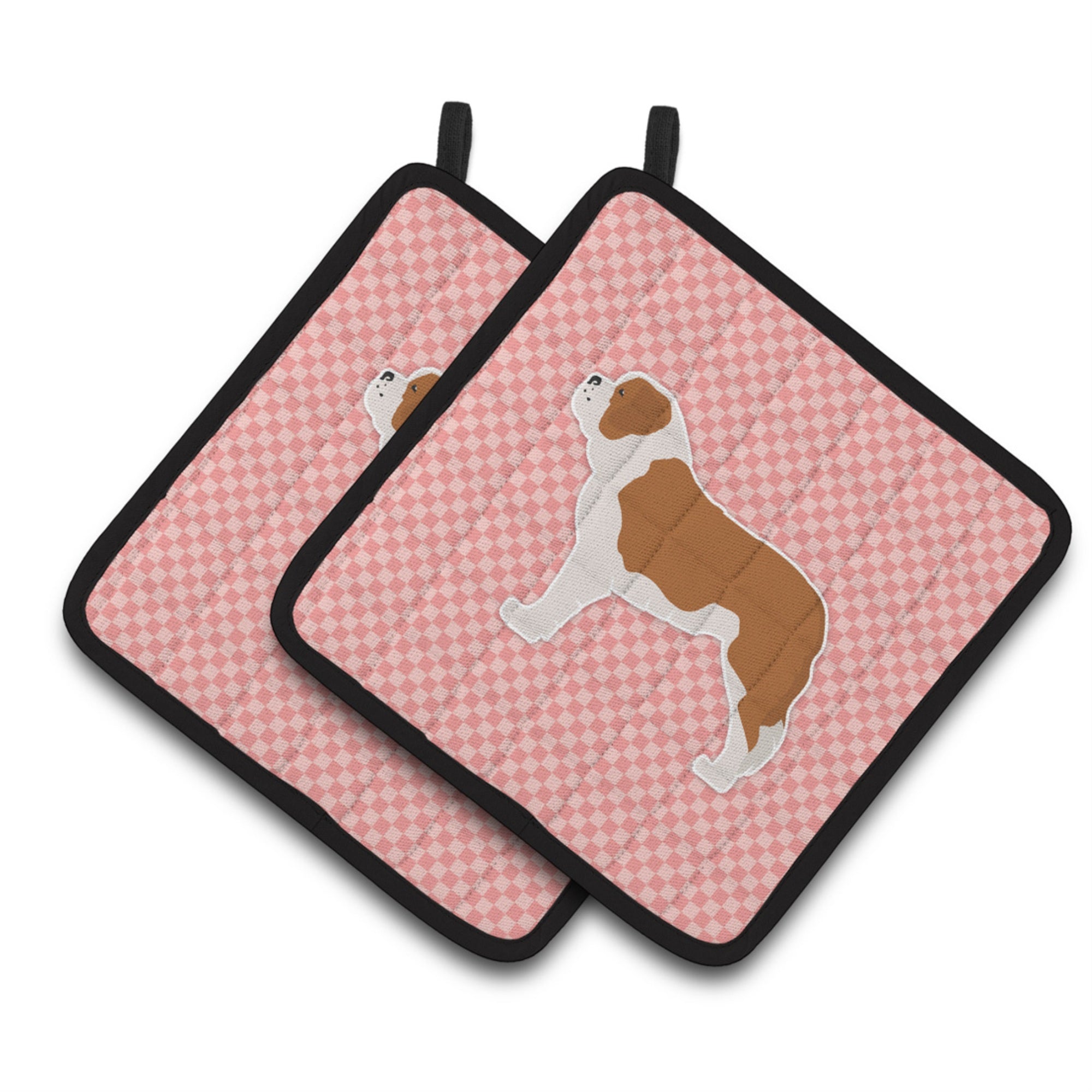 'Caroline'S Treasures Saint Bernard Checkerboard Pink Pair Of Pot Holders Bb3676Pthd, 7.5Hx7.5W, Multicolor''