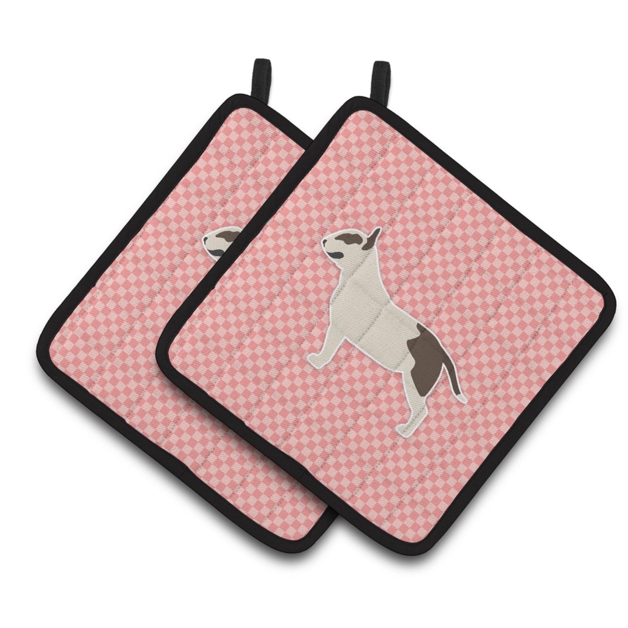 'Caroline'S Treasures Bull Terrier Checkerboard Pink Pair Of Pot Holders Bb3678Pthd, 7.5Hx7.5W, Multicolor''