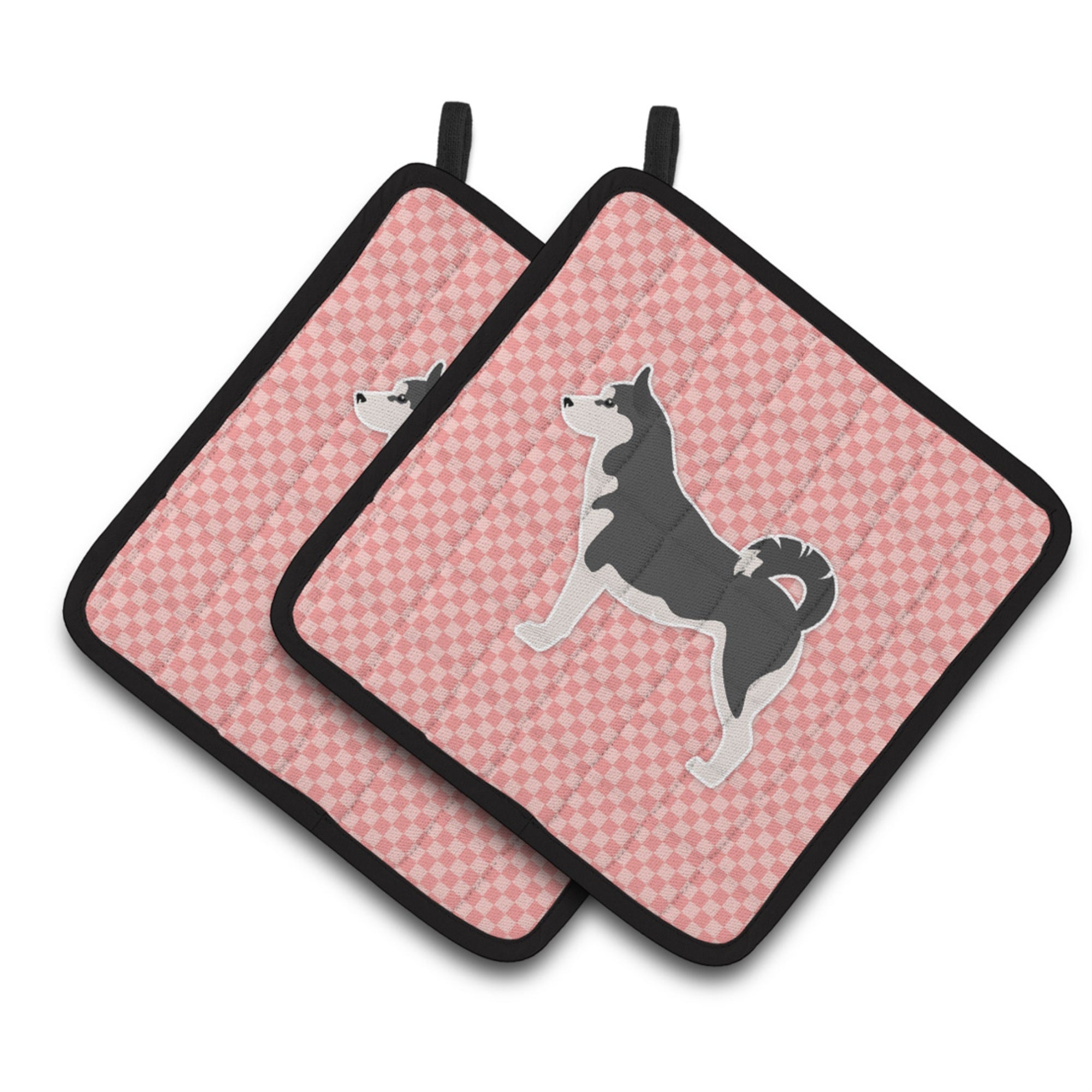 'Caroline'S Treasures Siberian Husky Checkerboard Pink Pair Of Pot Holders Bb3680Pthd, 7.5Hx7.5W, Multicolor''
