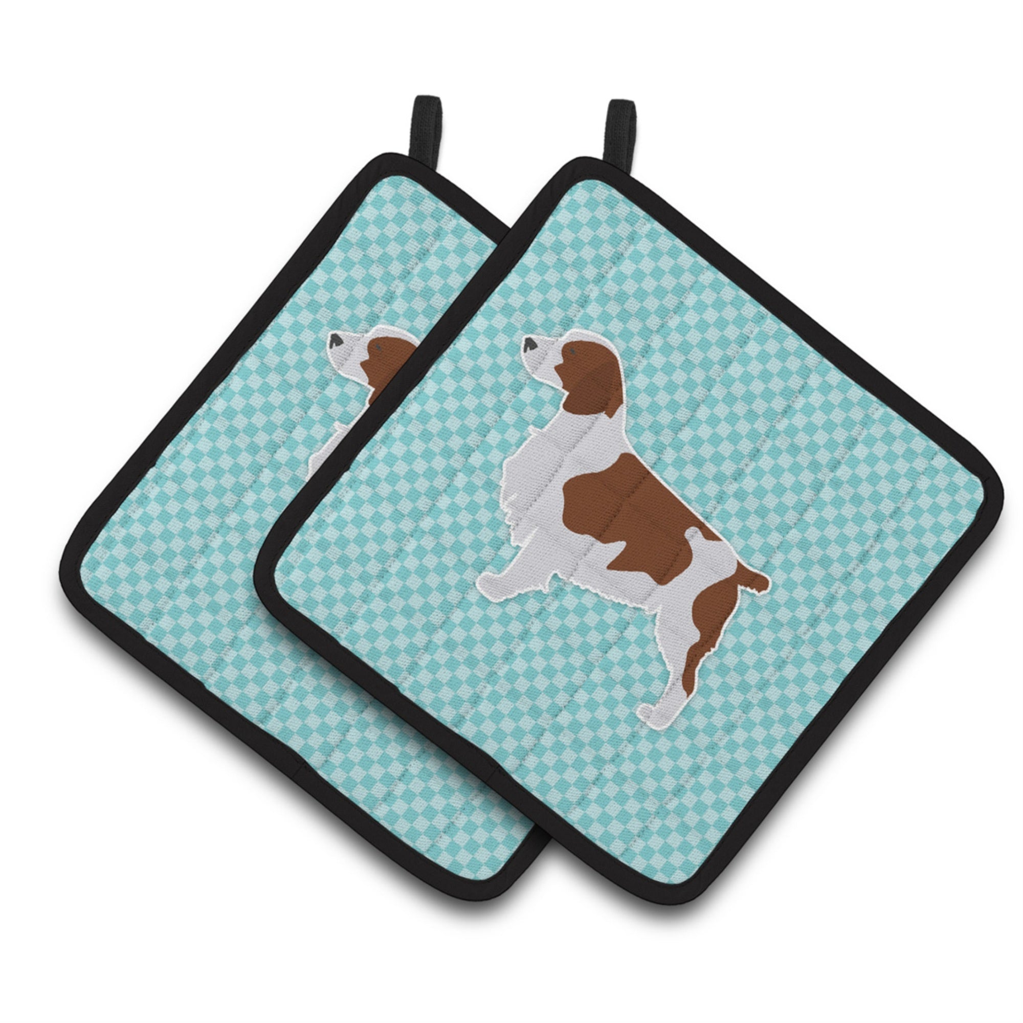 'Caroline'S Treasures Welsh Springer Spaniel Checkerboard Blue Pair Of Pot Holders Bb3700Pthd, 7.5Hx7.5W, Multicolor''