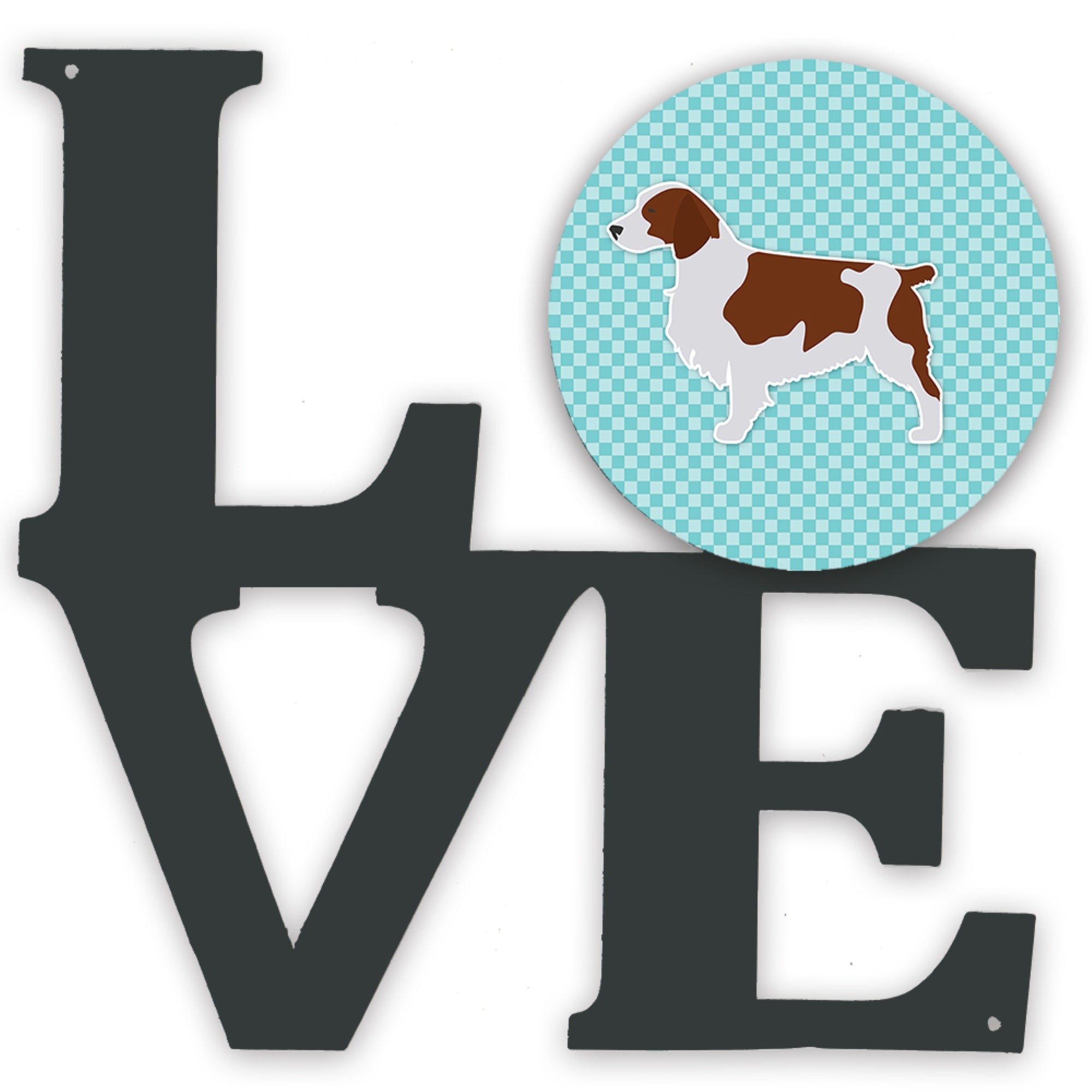 'Caroline'S Treasures Welsh Springer Spaniel Checkerboard Blue Metal Artwork Love Wall-Decor, Multicolor''