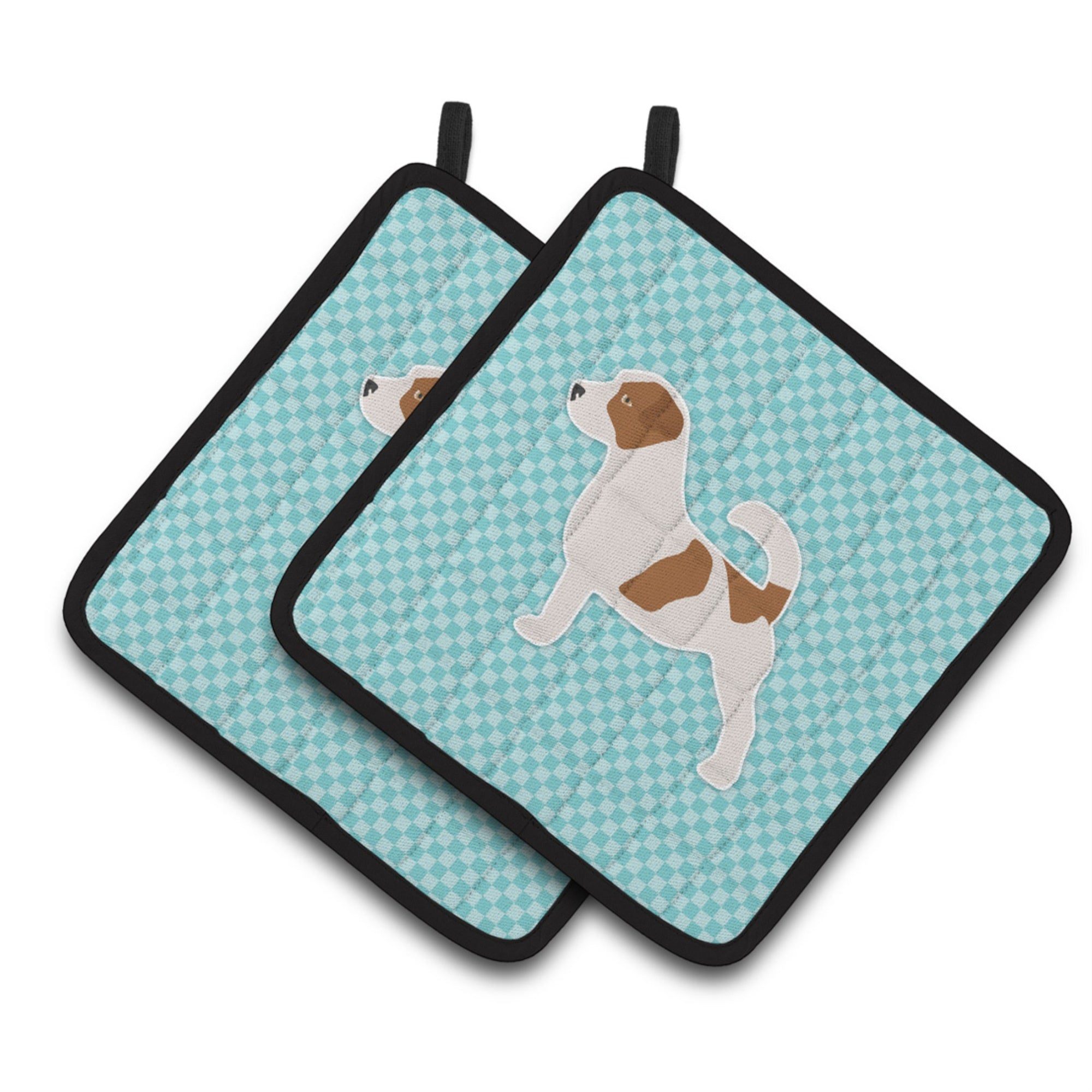'Caroline'S Treasures Jack Russell Terrier Checkerboard Blue Pair Of Pot Holders Bb3707Pthd, 7.5Hx7.5W, Multicolor''