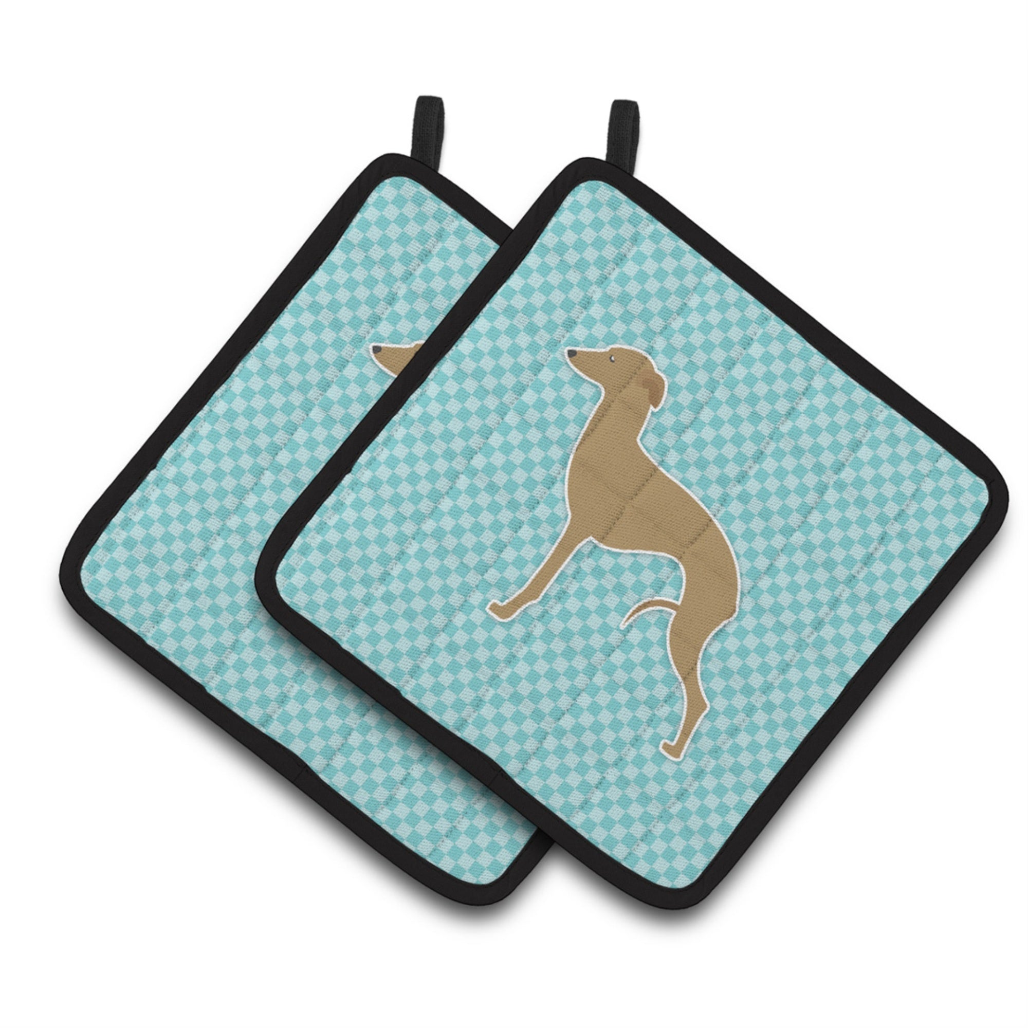 'Caroline'S Treasures Italian Greyhound Checkerboard Blue Pair Of Pot Holders Bb3714Pthd, 7.5Hx7.5W, Multicolor''