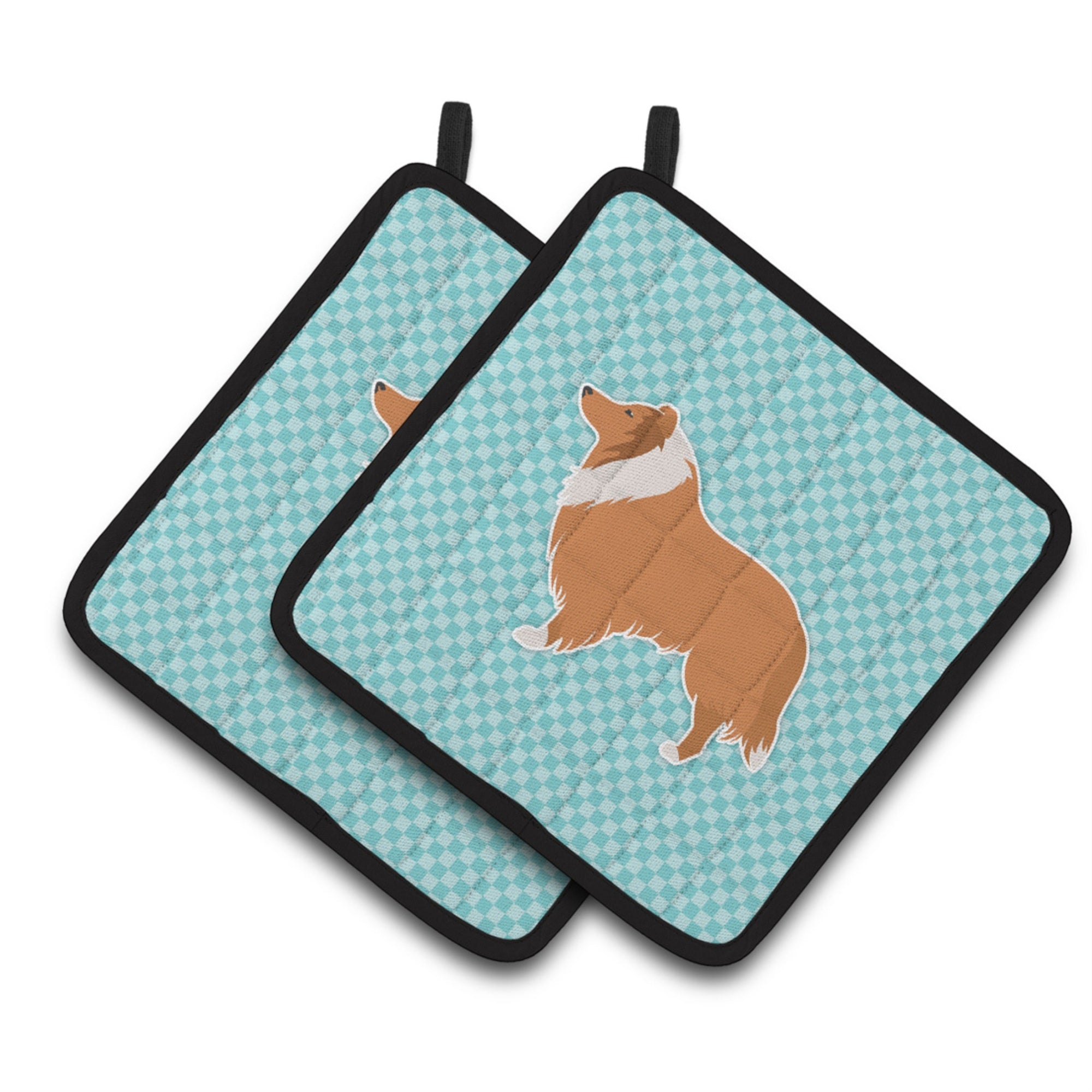 'Caroline'S Treasures Collie Checkerboard Blue Pair Of Pot Holders Bb3716Pthd, 7.5Hx7.5W, Multicolor''