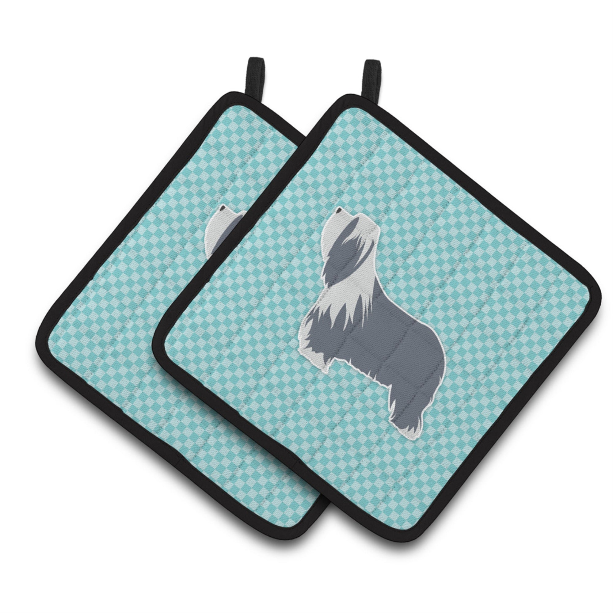'Caroline'S Treasures Bearded Collie Checkerboard Blue Pair Of Pot Holders Bb3717Pthd, 7.5Hx7.5W, Multicolor''