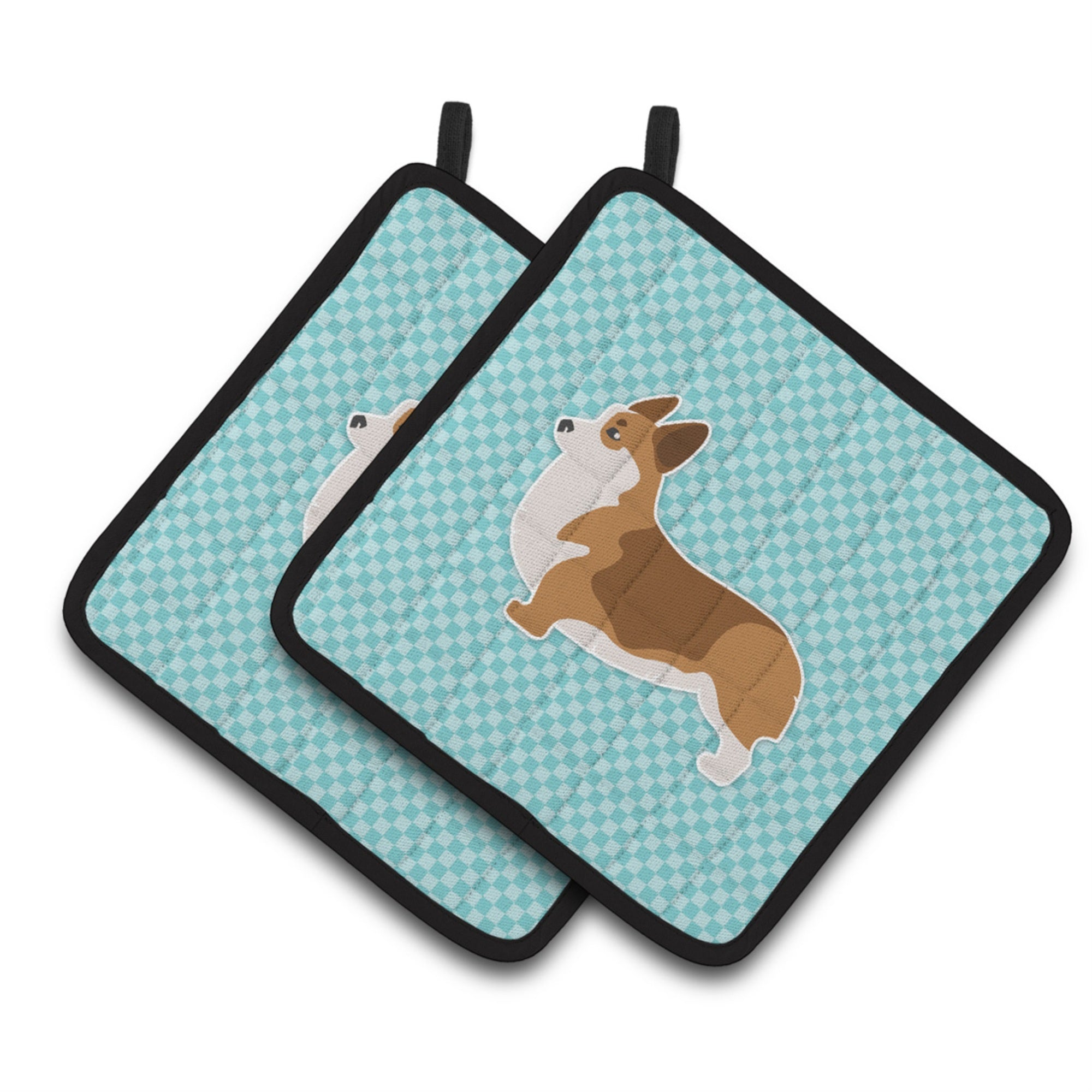 'Caroline'S Treasures Corgi Checkerboard Blue Pair Of Pot Holders Bb3720Pthd, 7.5Hx7.5W, Multicolor''