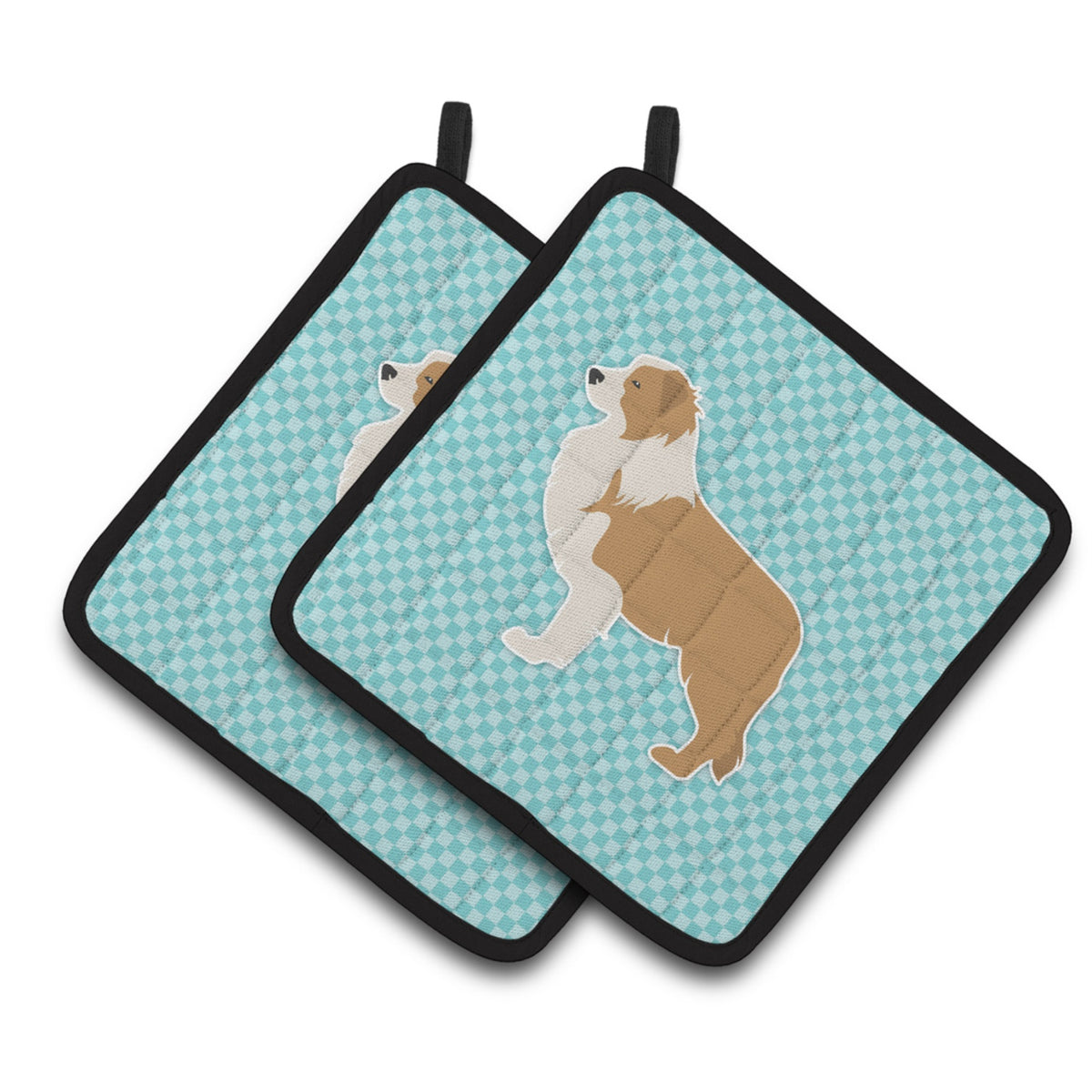 'Caroline'S Treasures Red Border Collie Checkerboard Blue Pair Of Pot Holders Bb3722Pthd, 7.5Hx7.5W, Multicolor''