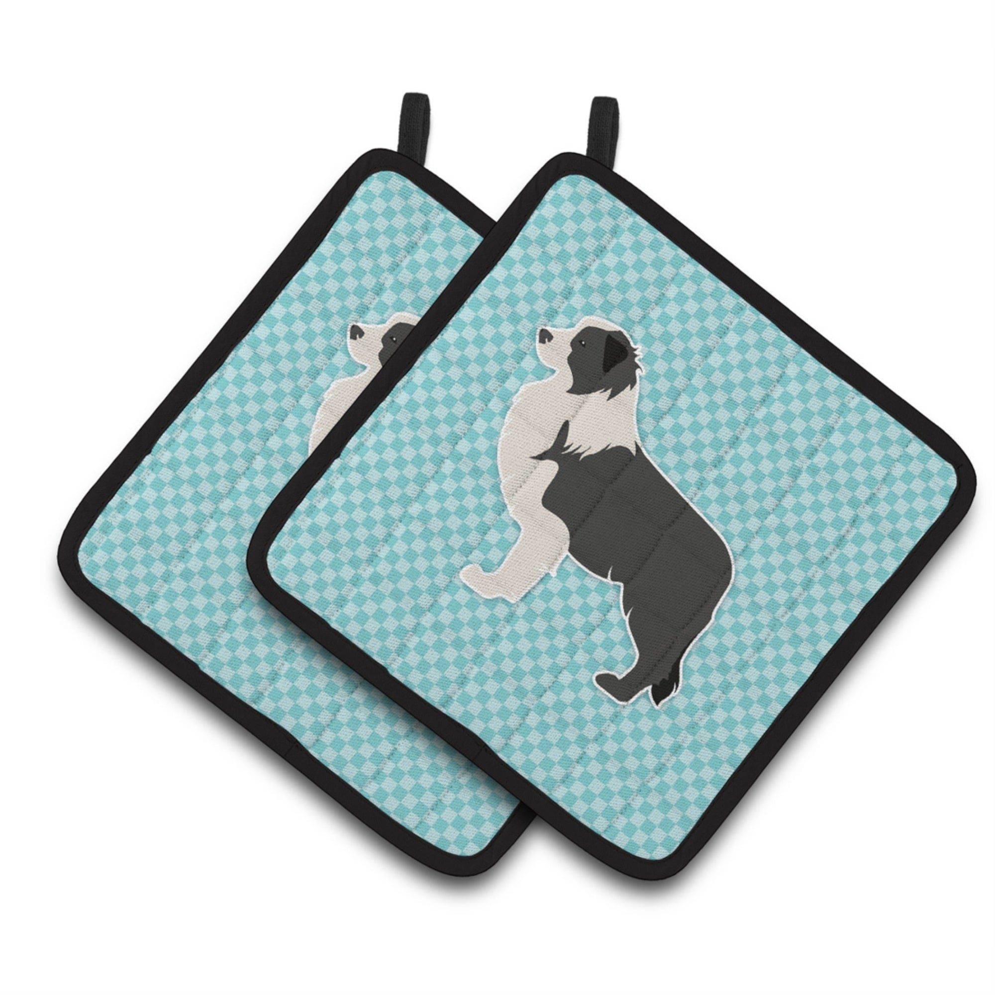 'Caroline'S Treasures Black Border Collie Checkerboard Blue Pair Of Pot Holders Bb3723Pthd, 7.5Hx7.5W, Multicolor''
