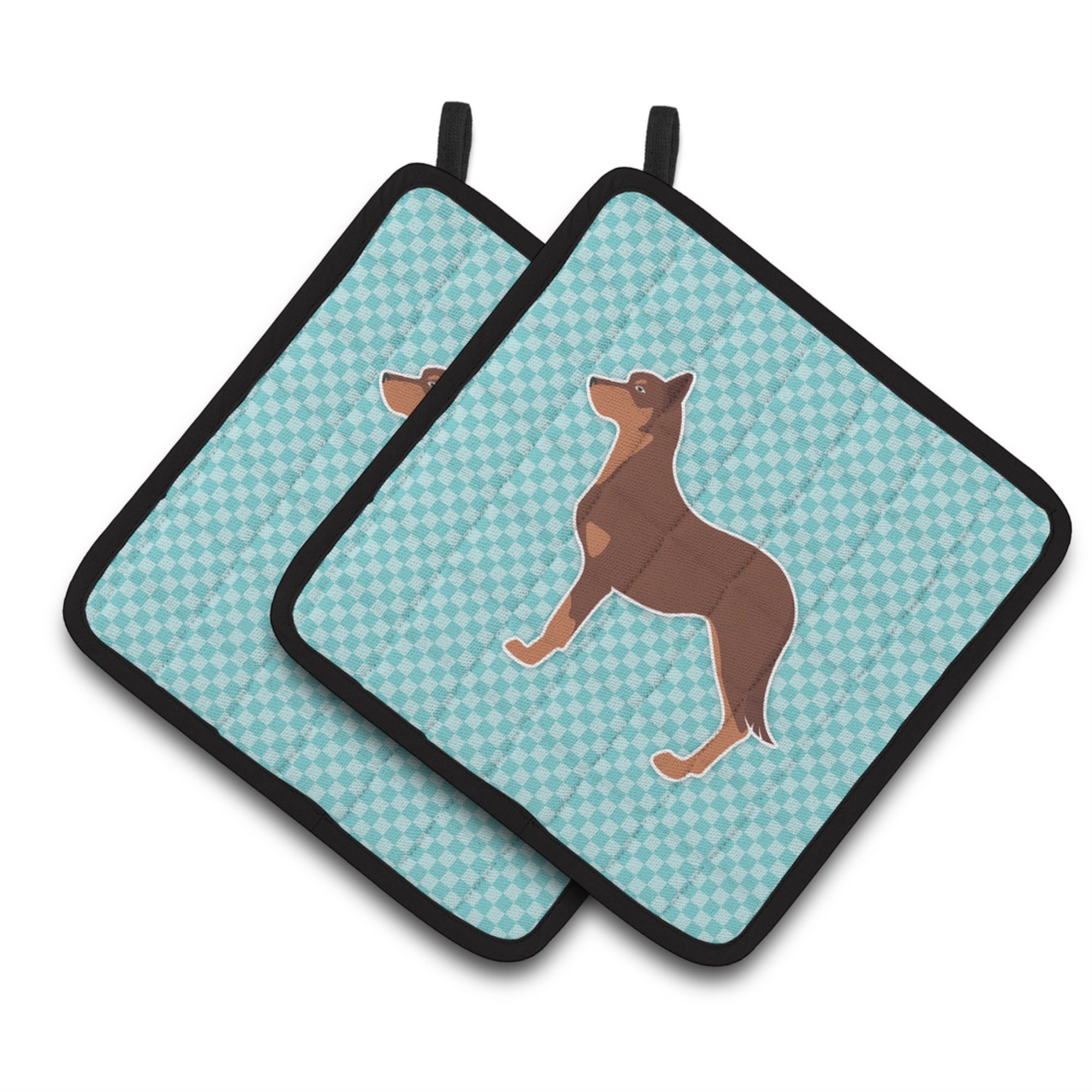'Caroline'S Treasures Australian Kelpie Dog Checkerboard Blue Pair Of Pot Holders Bb3729Pthd, 7.5Hx7.5W, Multicolor''