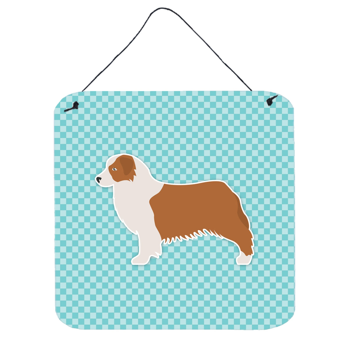 'Caroline'S Treasures Australian Shepherd Dog Checkerboard Blue Wall Or Door Hanging Prints Bb3733Ds66, 6'''' X 6'''', Multicol