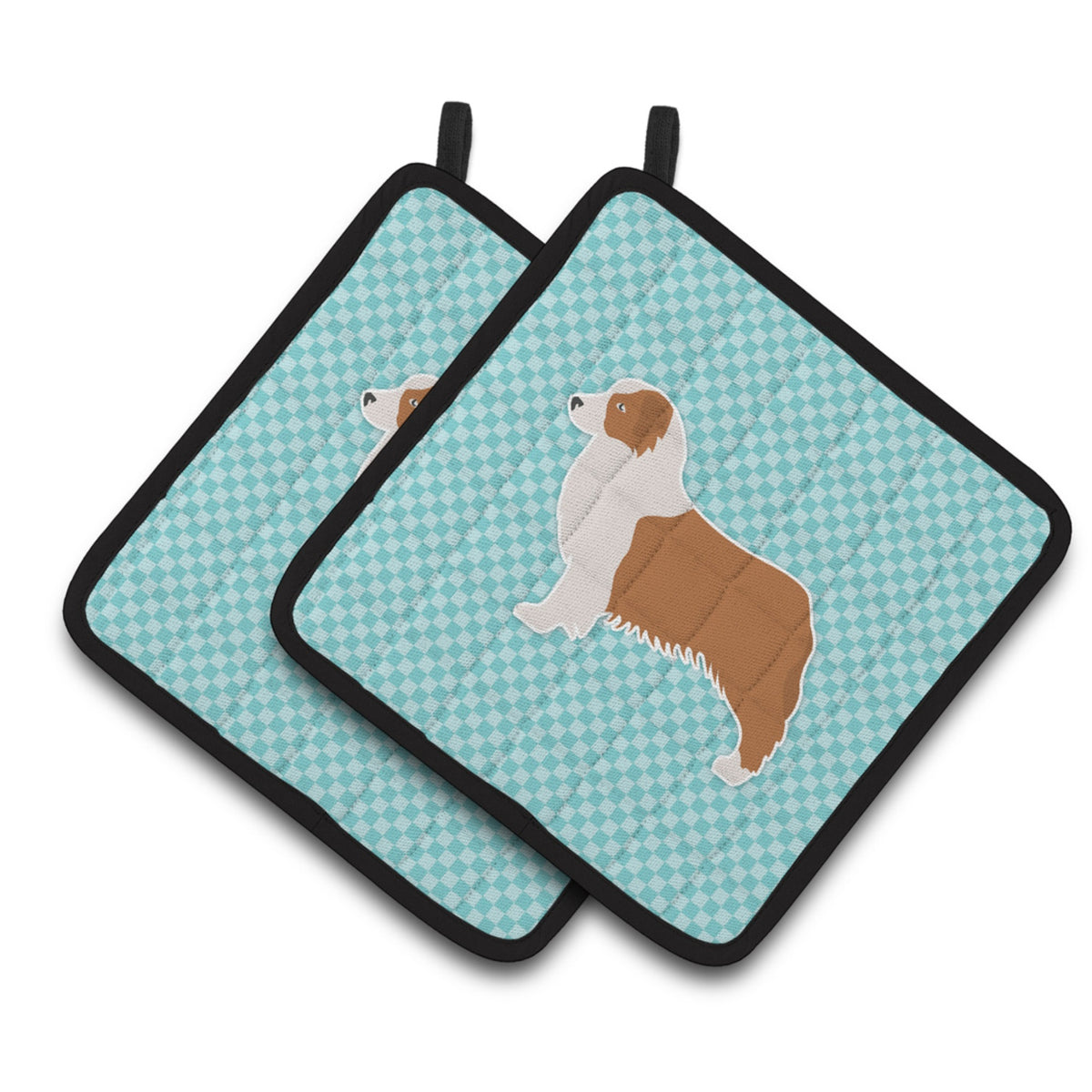 'Caroline'S Treasures Australian Shepherd Dog Checkerboard Blue Pair Of Pot Holders Bb3733Pthd, 7.5Hx7.5W, Multicolor''