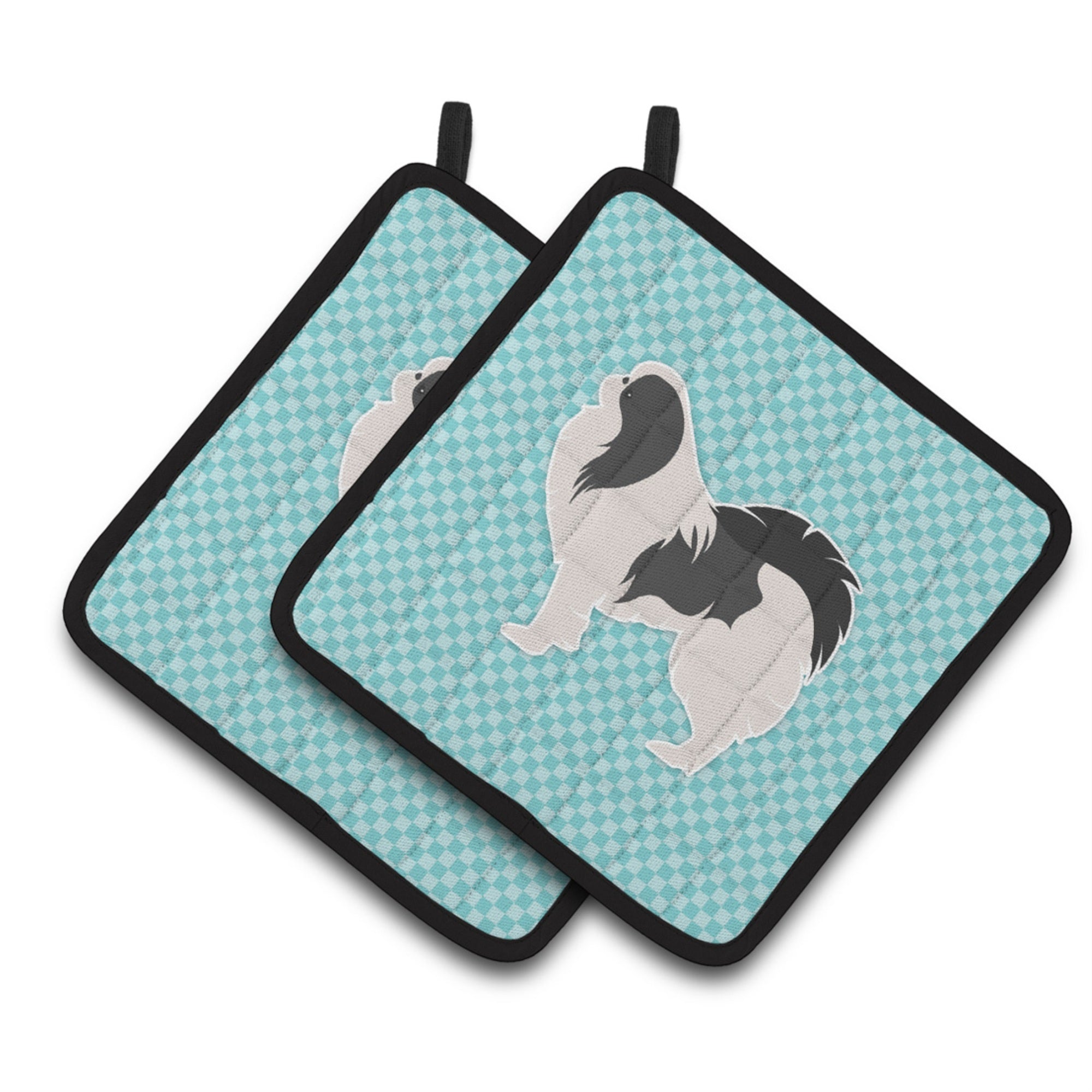 'Caroline'S Treasures Japanese Chin Checkerboard Blue Pair Of Pot Holders Bb3737Pthd, 7.5Hx7.5W, Multicolor''