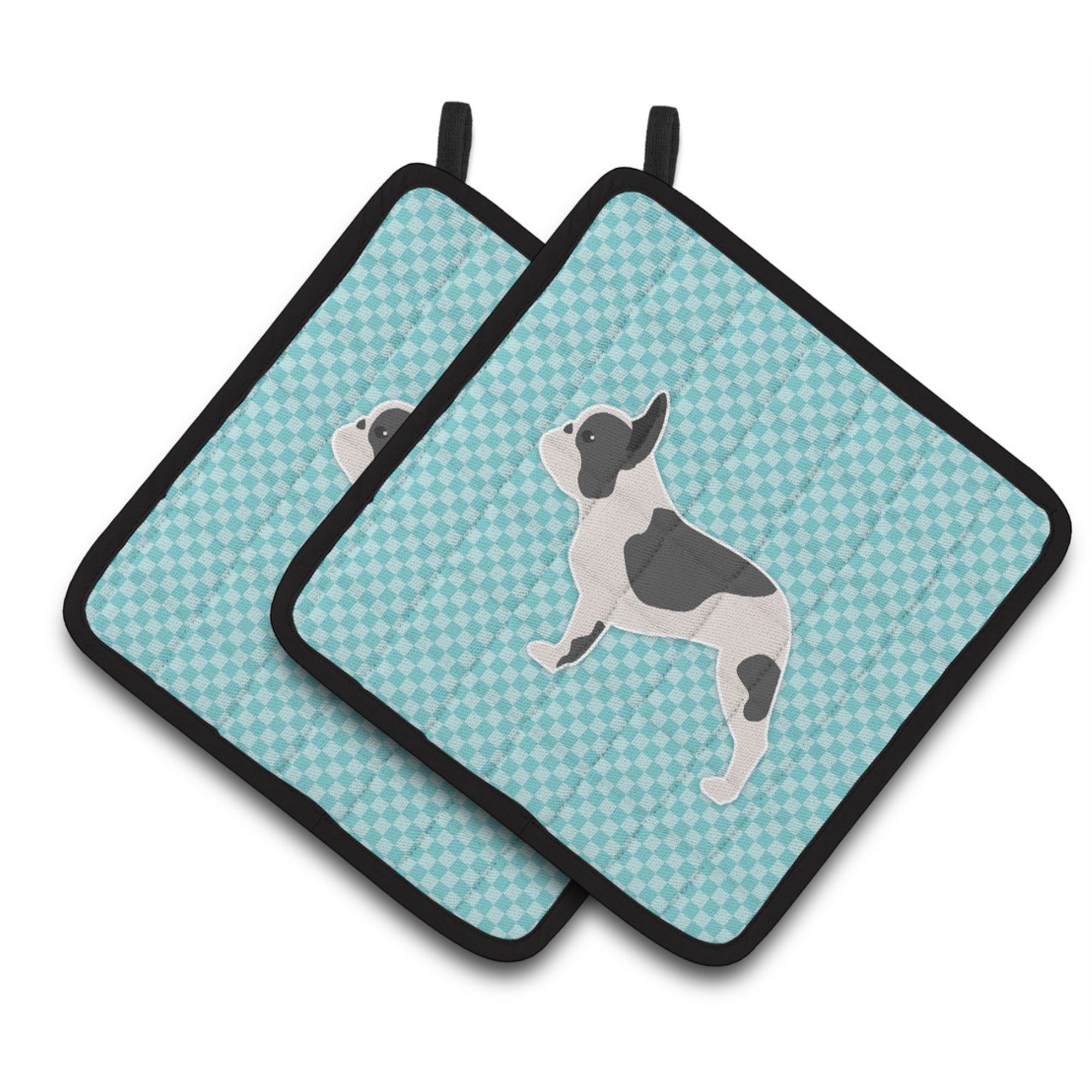 'Caroline'S Treasures French Bulldog Checkerboard Blue Pair Of Pot Holders Bb3741Pthd, 7.5Hx7.5W, Multicolor''