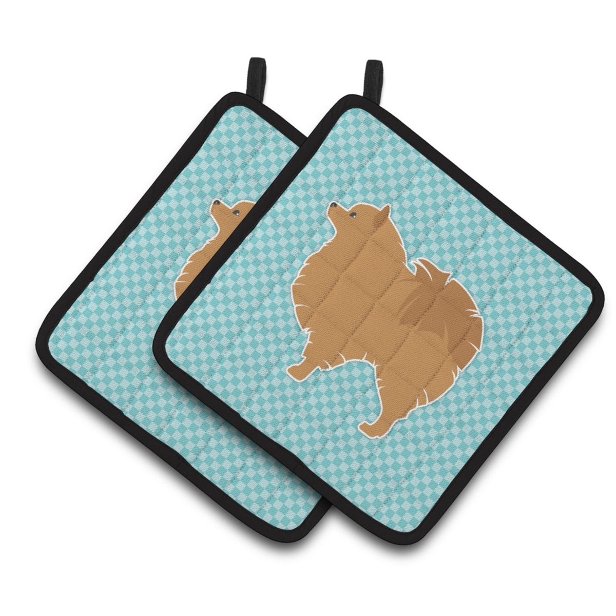 'Caroline'S Treasures Pomeranian Checkerboard Blue Pair Of Pot Holders Bb3742Pthd, 7.5Hx7.5W, Multicolor''