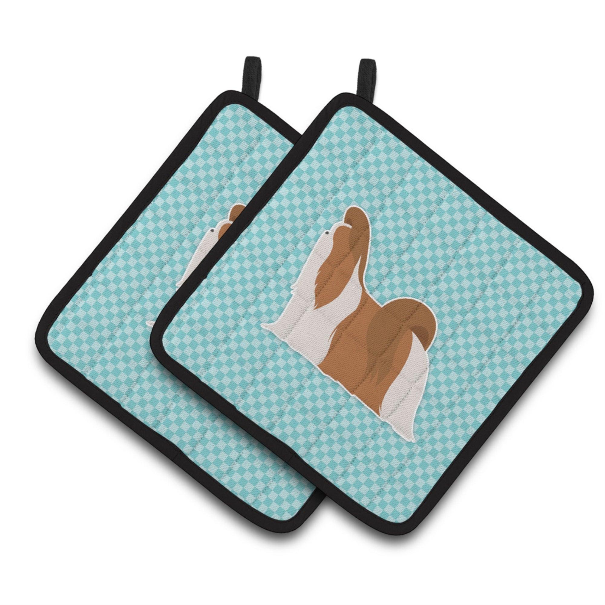 'Caroline'S Treasures Shih Tzu Checkerboard Blue Pair Of Pot Holders Bb3746Pthd, 7.5Hx7.5W, Multicolor''