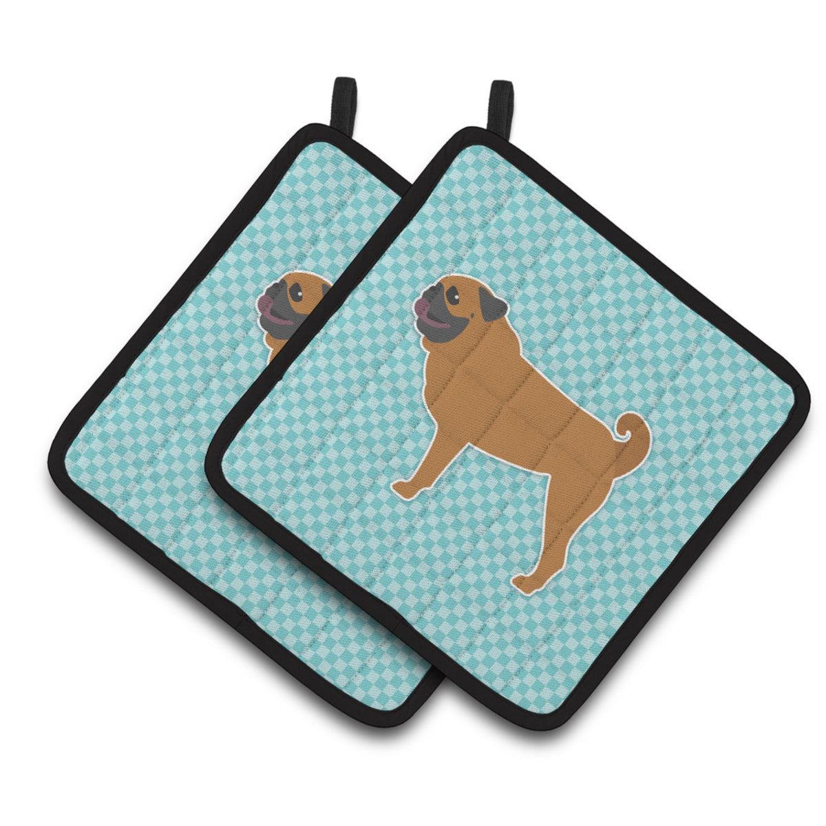 'Caroline'S Treasures Pug Checkerboard Blue Pair Of Pot Holders Bb3747Pthd, 7.5Hx7.5W, Multicolor''