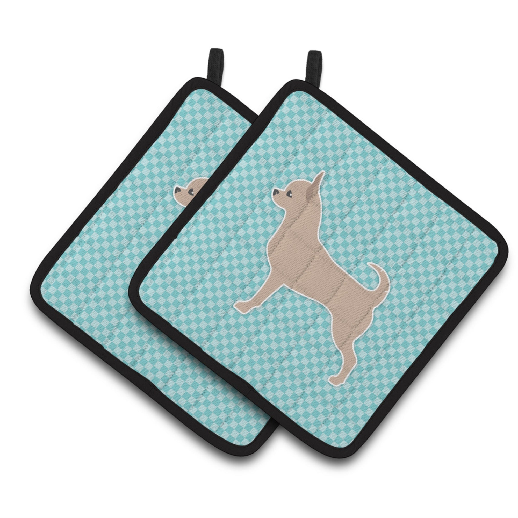 'Caroline'S Treasures Chihuahua Checkerboard Blue Pair Of Pot Holders Bb3750Pthd, 7.5Hx7.5W, Multicolor''