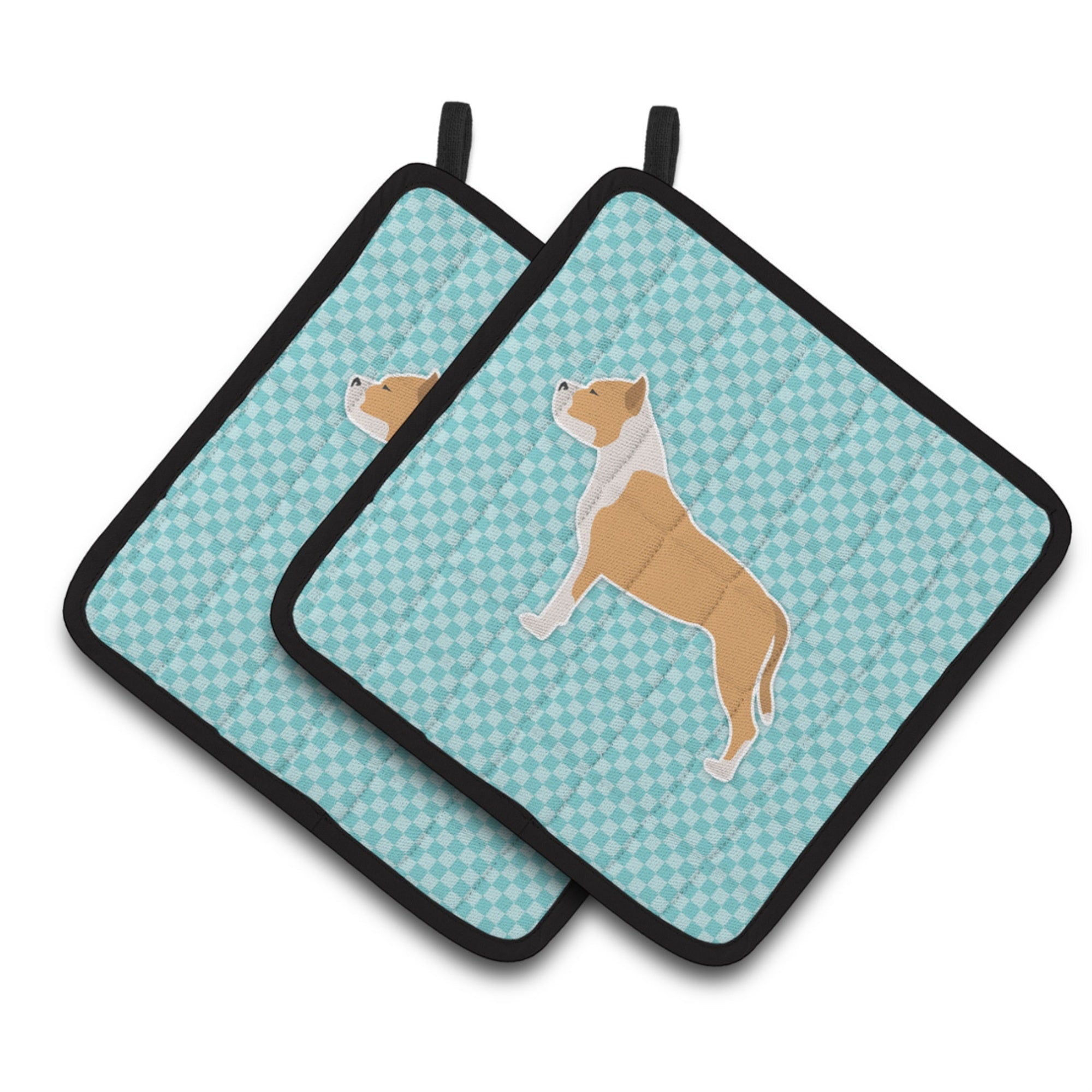 'Caroline'S Treasures Staffordshire Bull Terrier Checkerboard Blue Pair Of Pot Holders Bb3754Pthd, 7.5Hx7.5W, Multicolor''