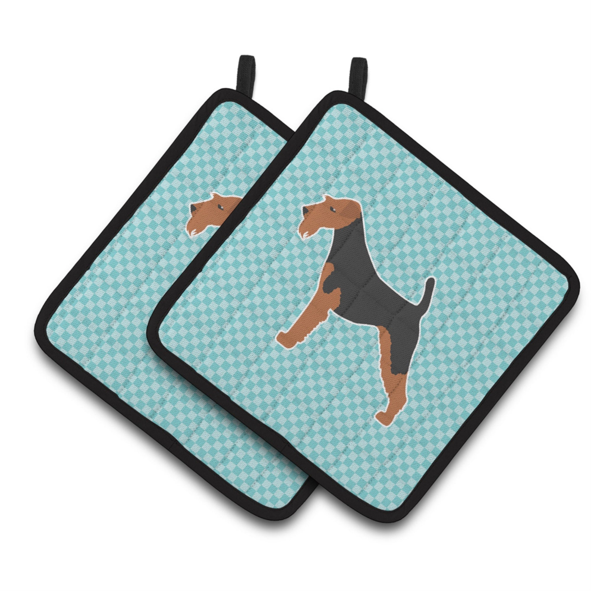 'Caroline'S Treasures Airedale Terrier Checkerboard Blue Pair Of Pot Holders Bb3757Pthd, 7.5Hx7.5W, Multicolor''