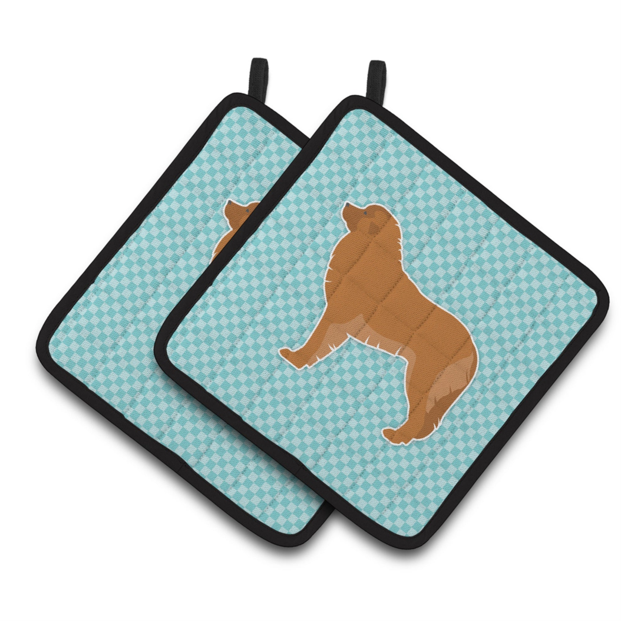 'Caroline'S Treasures Leonberger Checkerboard Blue Pair Of Pot Holders Bb3758Pthd, 7.5Hx7.5W, Multicolor''