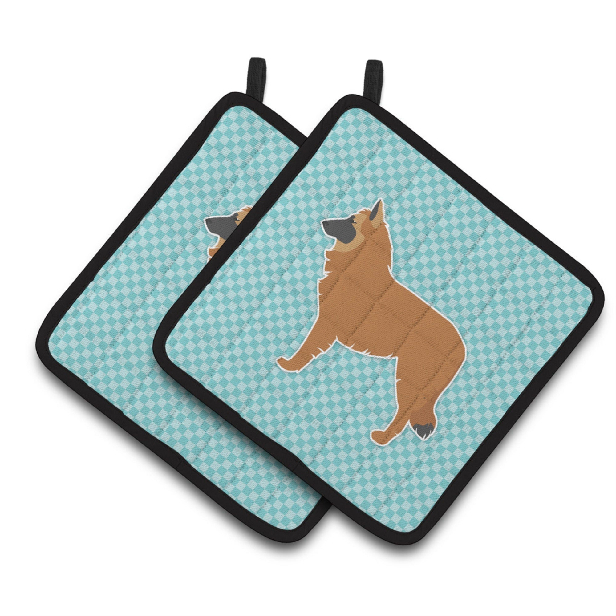 'Caroline'S Treasures Belgian Shepherd Checkerboard Blue Pair Of Pot Holders Bb3761Pthd, 7.5Hx7.5W, Multicolor''