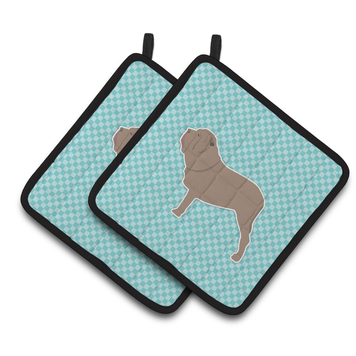 'Caroline'S Treasures Neapolitan Mastiff Checkerboard Blue Pair Of Pot Holders Bb3765Pthd, 7.5Hx7.5W, Multicolor''