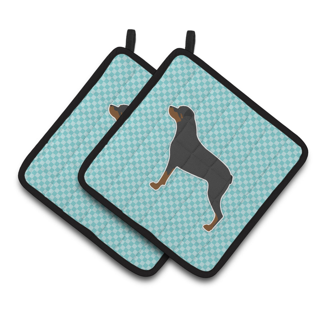 'Caroline'S Treasures Rottweiler Checkerboard Blue Pair Of Pot Holders Bb3766Pthd, 7.5Hx7.5W, Multicolor''