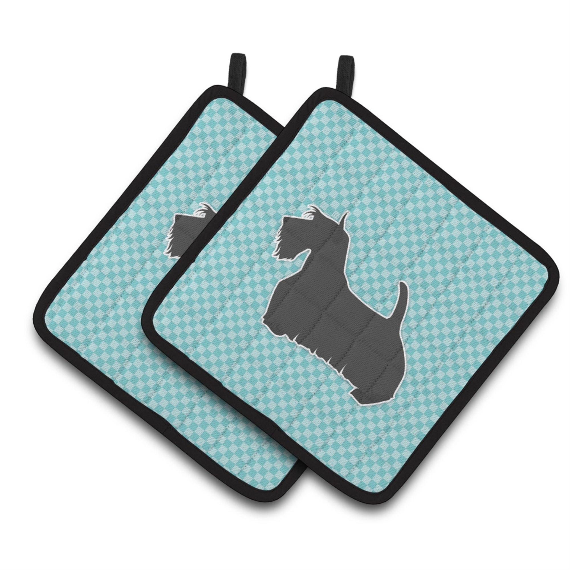 'Caroline'S Treasures Scottish Terrier Checkerboard Blue Pair Of Pot Holders Bb3769Pthd, 7.5Hx7.5W, Multicolor''