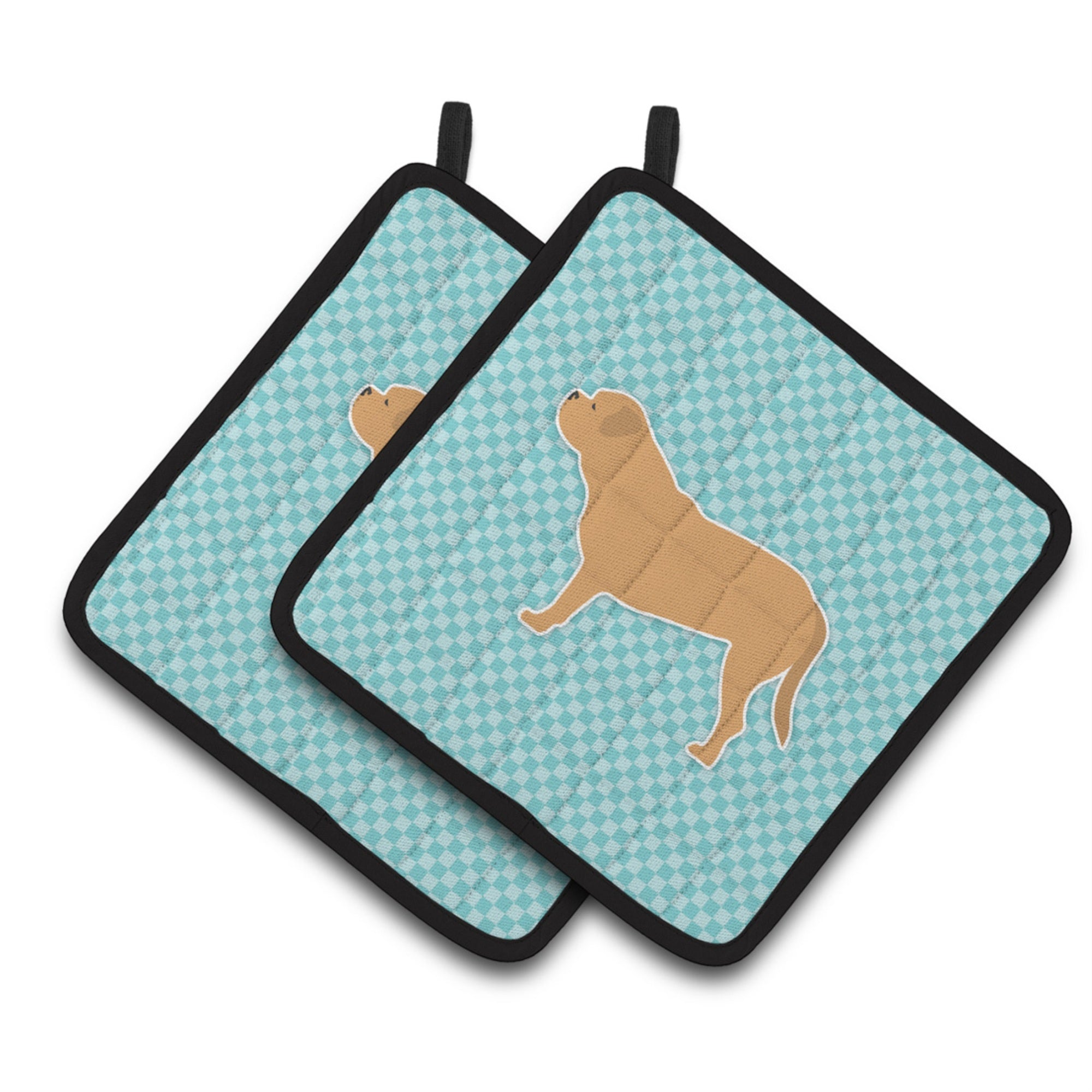 'Caroline'S Treasures Dogue De Bordeaux Checkerboard Blue Pair Of Pot Holders Bb3770Pthd, 7.5Hx7.5W, Multicolor''