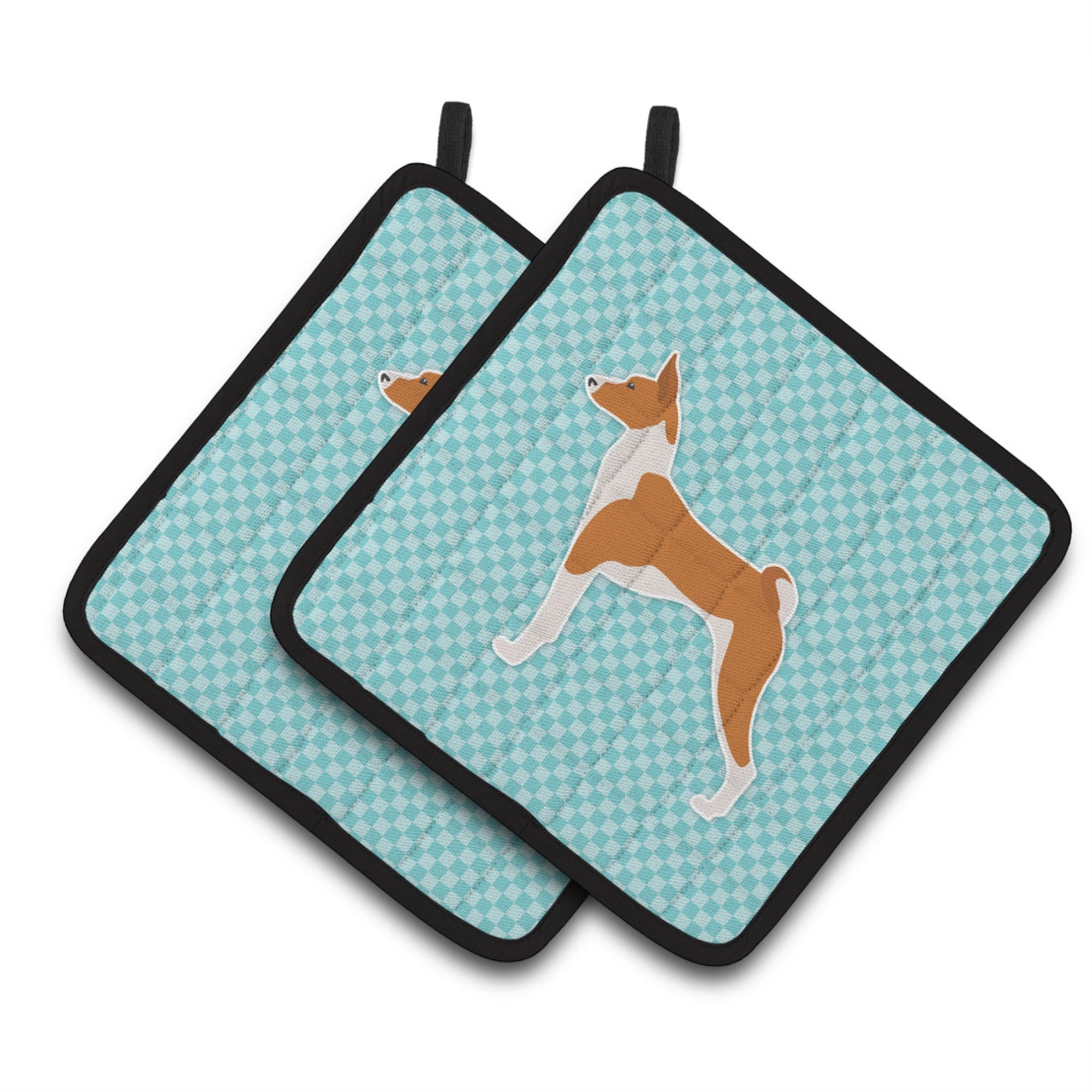 'Caroline'S Treasures Basenji Checkerboard Blue Pair Of Pot Holders Bb3774Pthd, 7.5Hx7.5W, Multicolor''