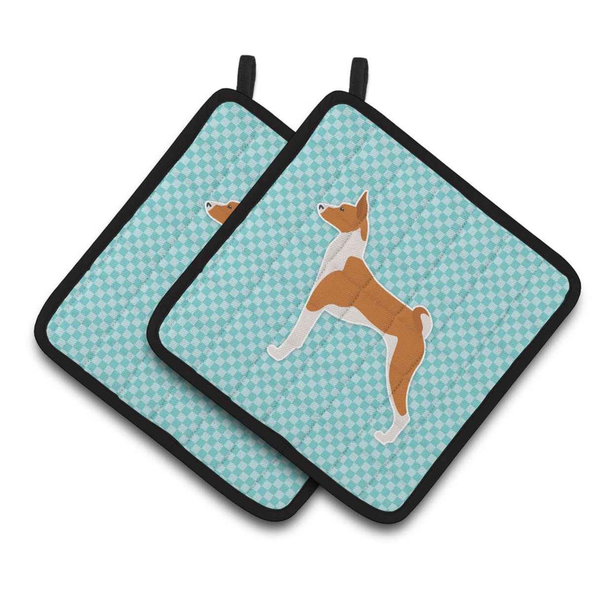 'Caroline'S Treasures Basenji Checkerboard Blue Pair Of Pot Holders Bb3774Pthd, 7.5Hx7.5W, Multicolor''